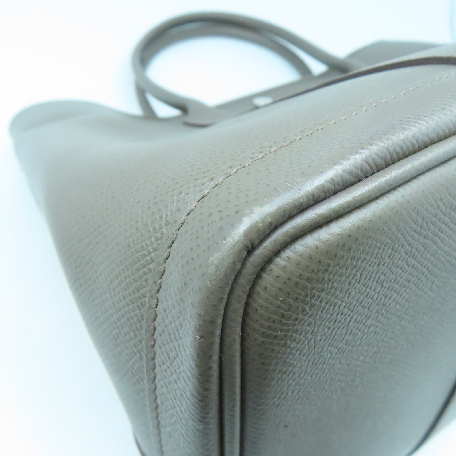 HERMES Epsom皮革Garden Party PM銀扣手挽袋Etoupe大象灰色