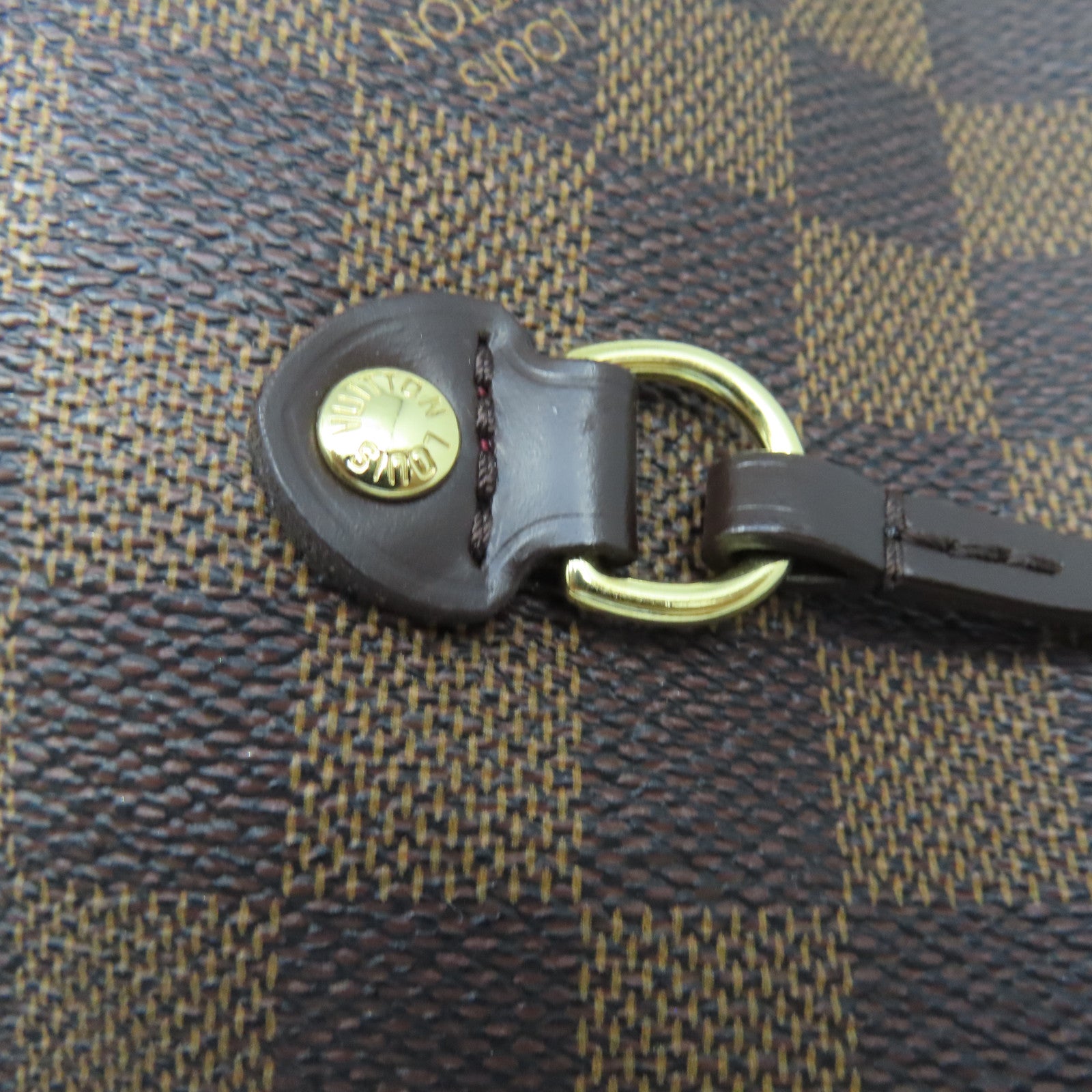 LOUIS VUITTON Damier Neverfull MM gold buckle handle bag brown