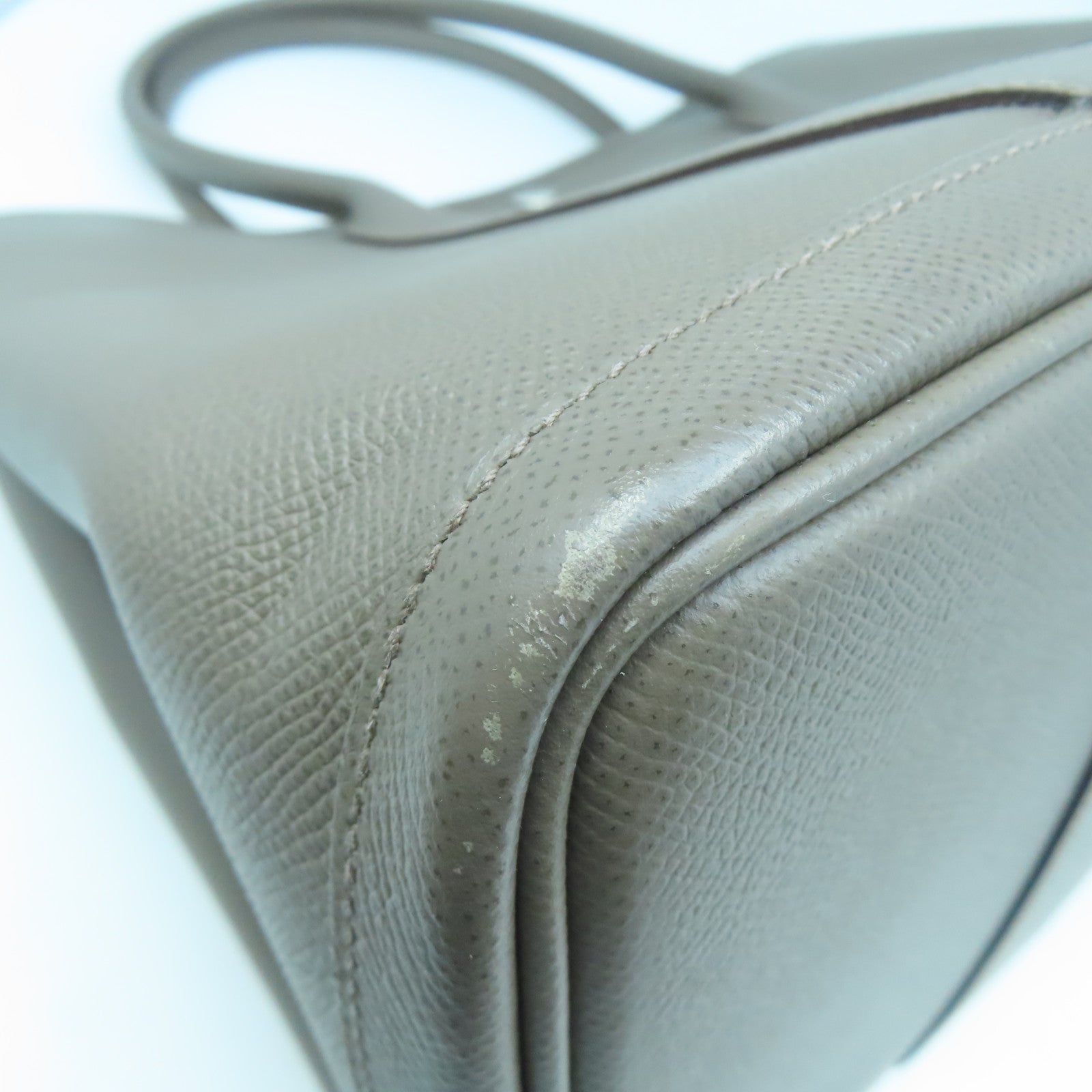 HERMES Epsom皮革Garden Party PM銀扣手挽袋Etoupe大象灰色