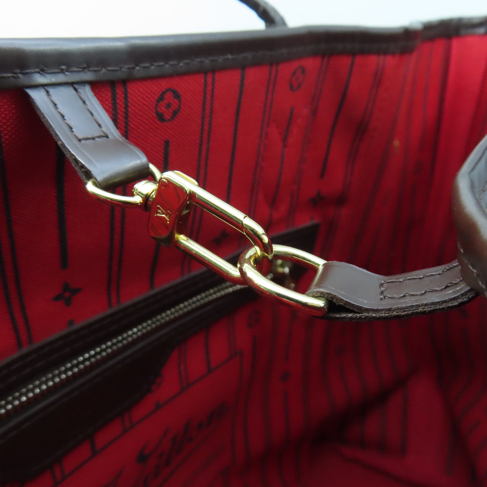 LOUIS VUITTON Damier Neverfull MM gold buckle handle bag brown