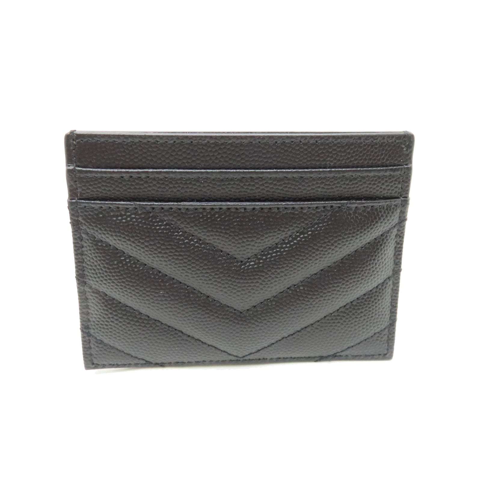 YVES SAINT LAURENT Twill Calfskin Leather Card Case Gold Card Case Black