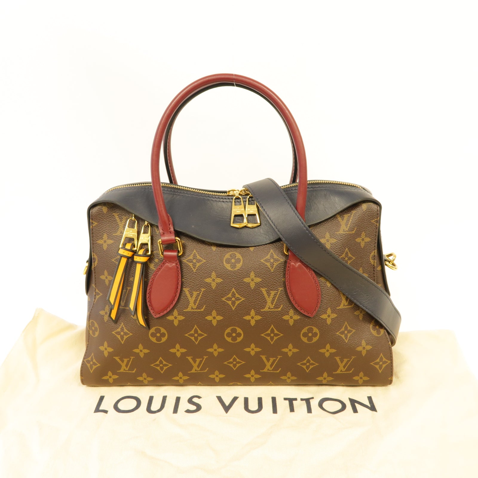 LOUIS VUITTON Monogram Tuileries金扣手挽肩背兩用袋棕色/藍色/紅色