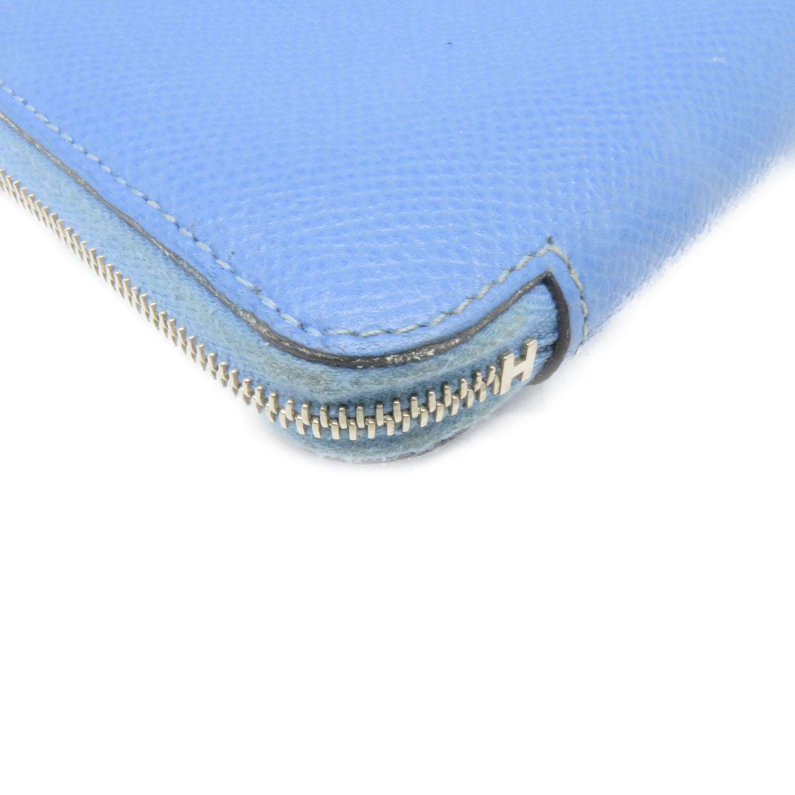 HERMES Epsom皮革Silk'in Compact Wallet银扣短钱包Blue Paradice蓝色