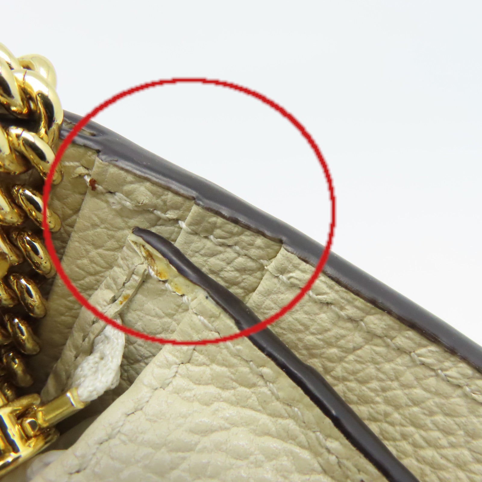GUCCI 牛皮皮革Chain Wallet錢包米白色