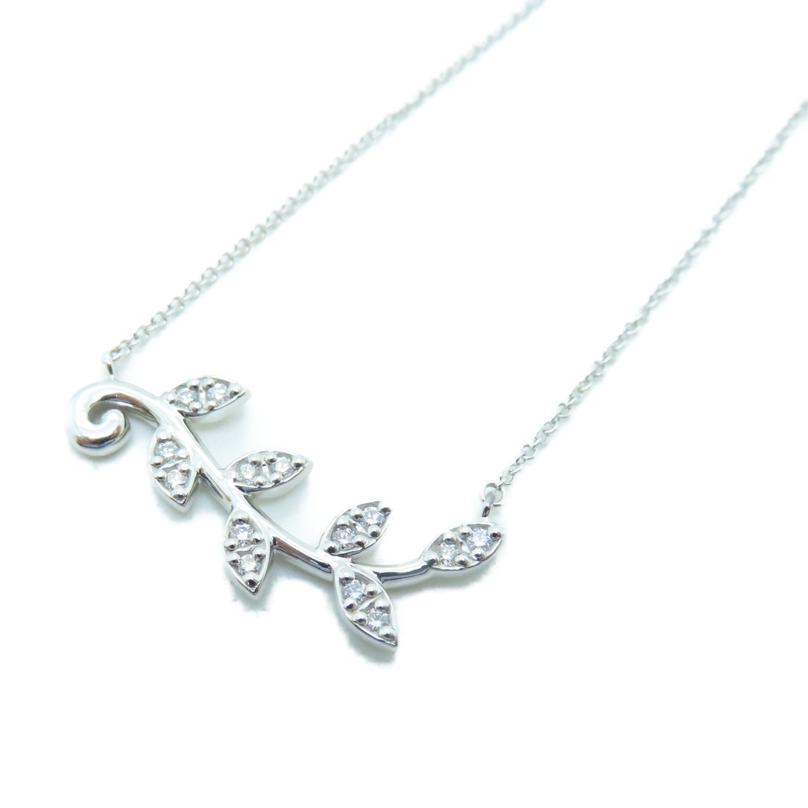 TIFFANY＆CO 18K白金Olive Leaf Diamond Necklace項鍊
