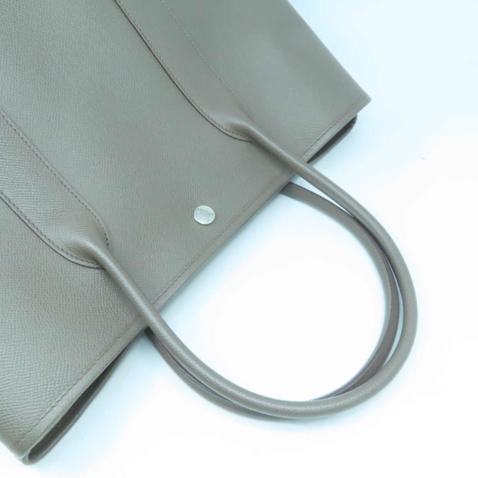 HERMES Epsom皮革Garden Party PM銀扣手挽袋Etoupe大象灰色