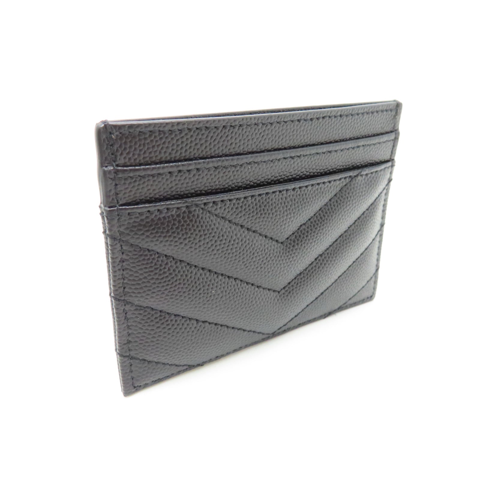YVES SAINT LAURENT Twill Calfskin Leather Card Case Gold Card Case Black