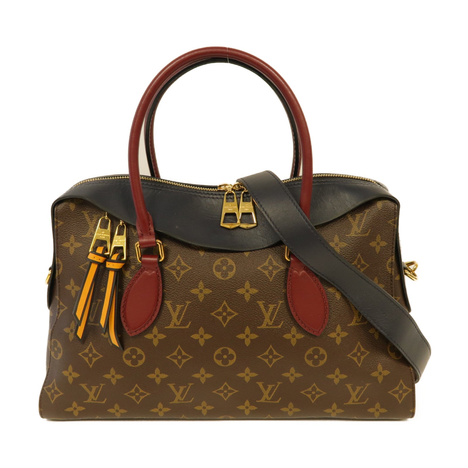 LOUIS VUITTON Monogram Tuileries金扣手挽肩背兩用袋棕色/藍色/紅色