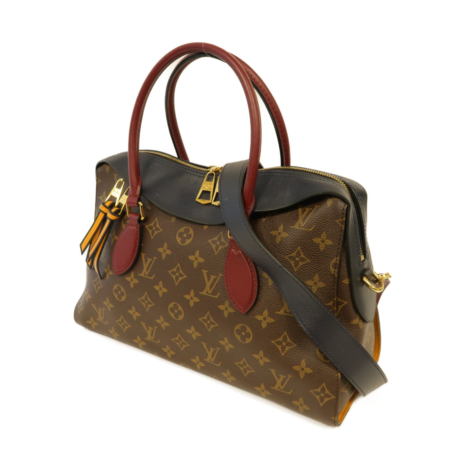 LOUIS VUITTON Monogram Tuileries金扣手挽肩背兩用袋棕色/藍色/紅色