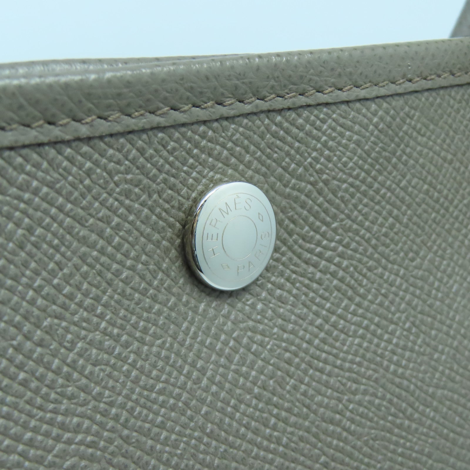 HERMES Epsom皮革Garden Party PM銀扣手挽袋Etoupe大象灰色