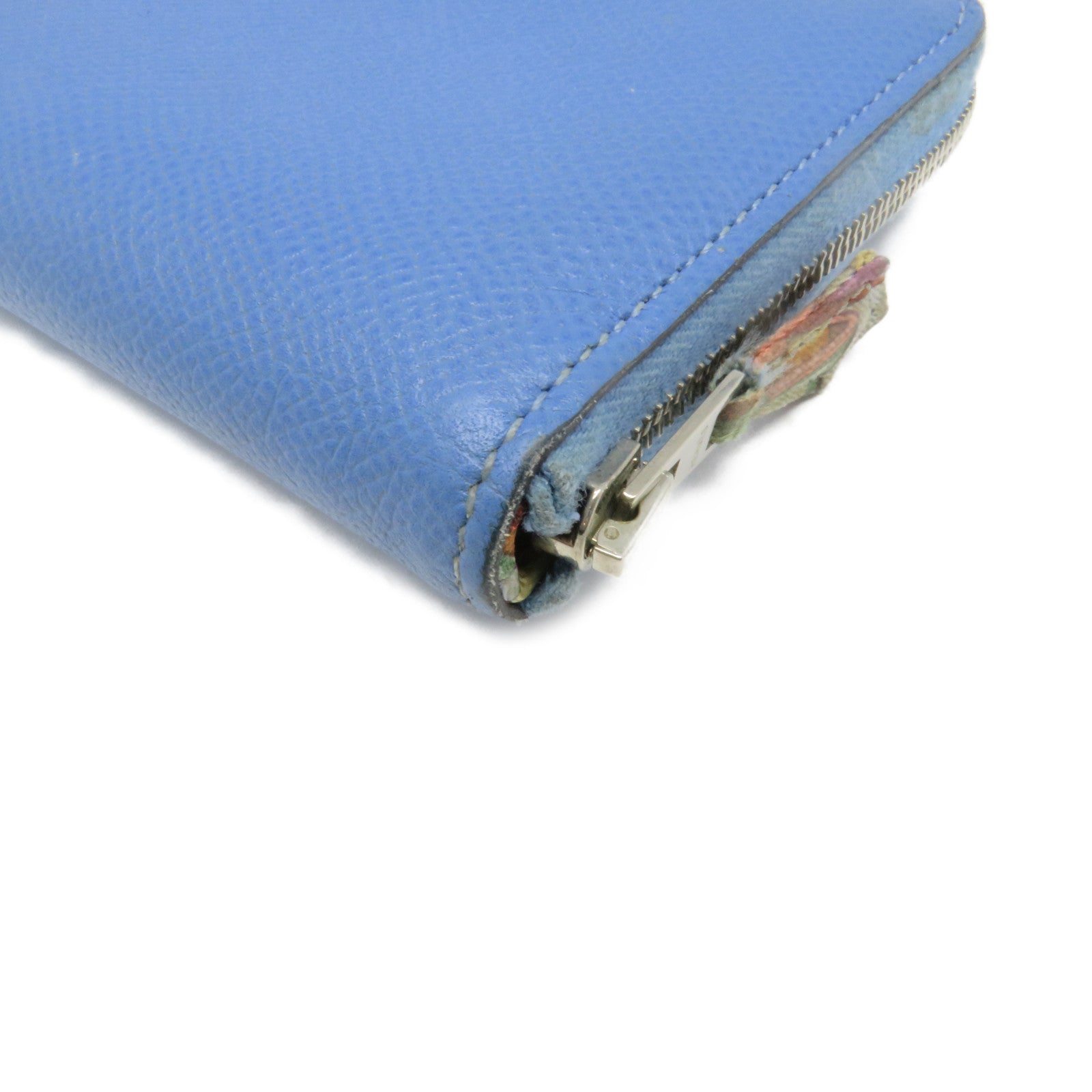 HERMES Epsom皮革Silk'in Compact Wallet银扣短钱包Blue Paradice蓝色