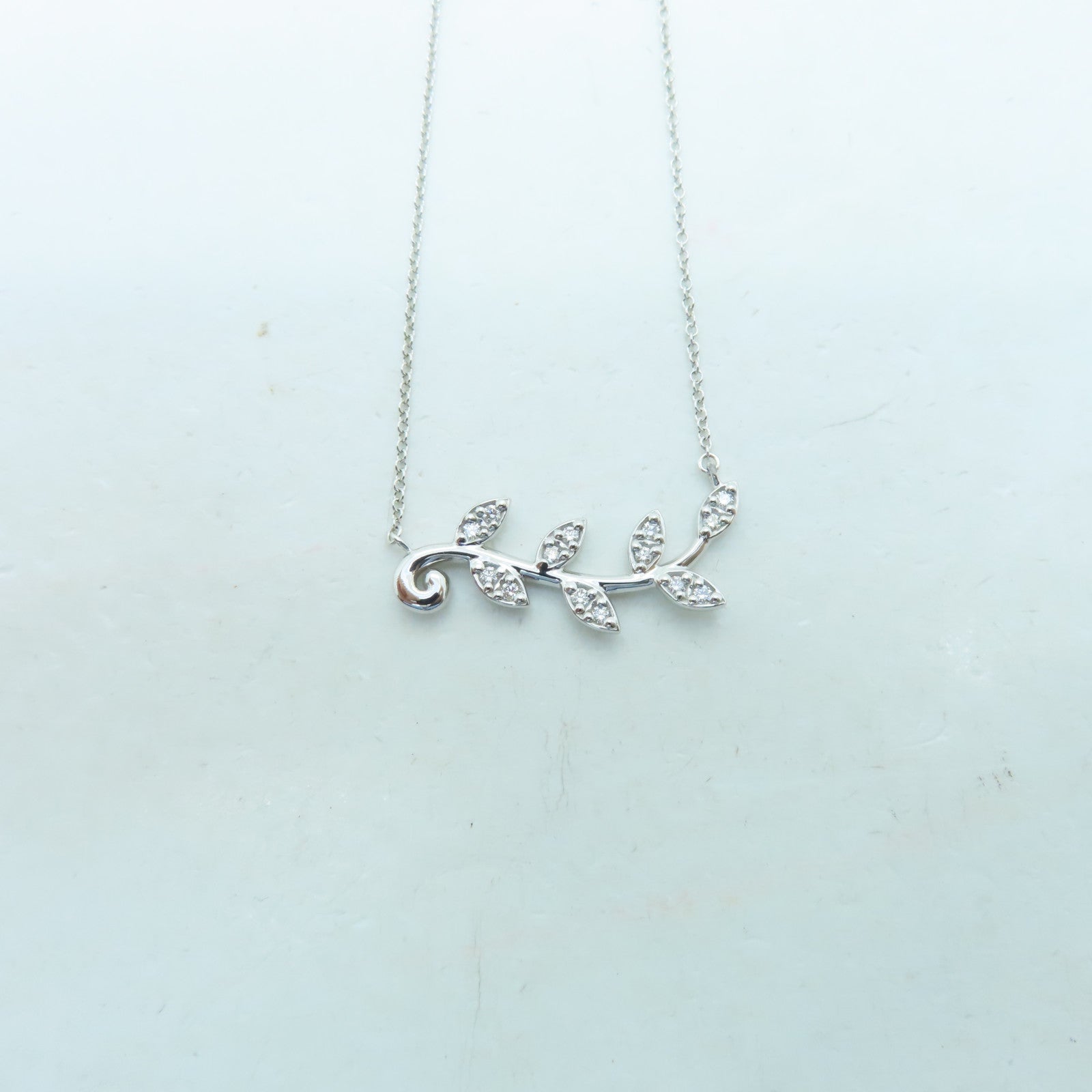 TIFFANY＆CO 18K白金Olive Leaf Diamond Necklace項鍊