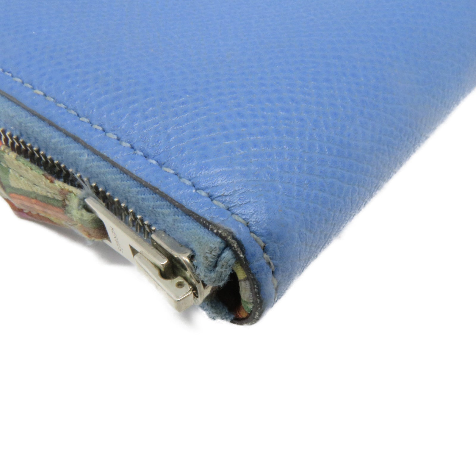 HERMES Epsom皮革Silk'in Compact Wallet银扣短钱包Blue Paradice蓝色