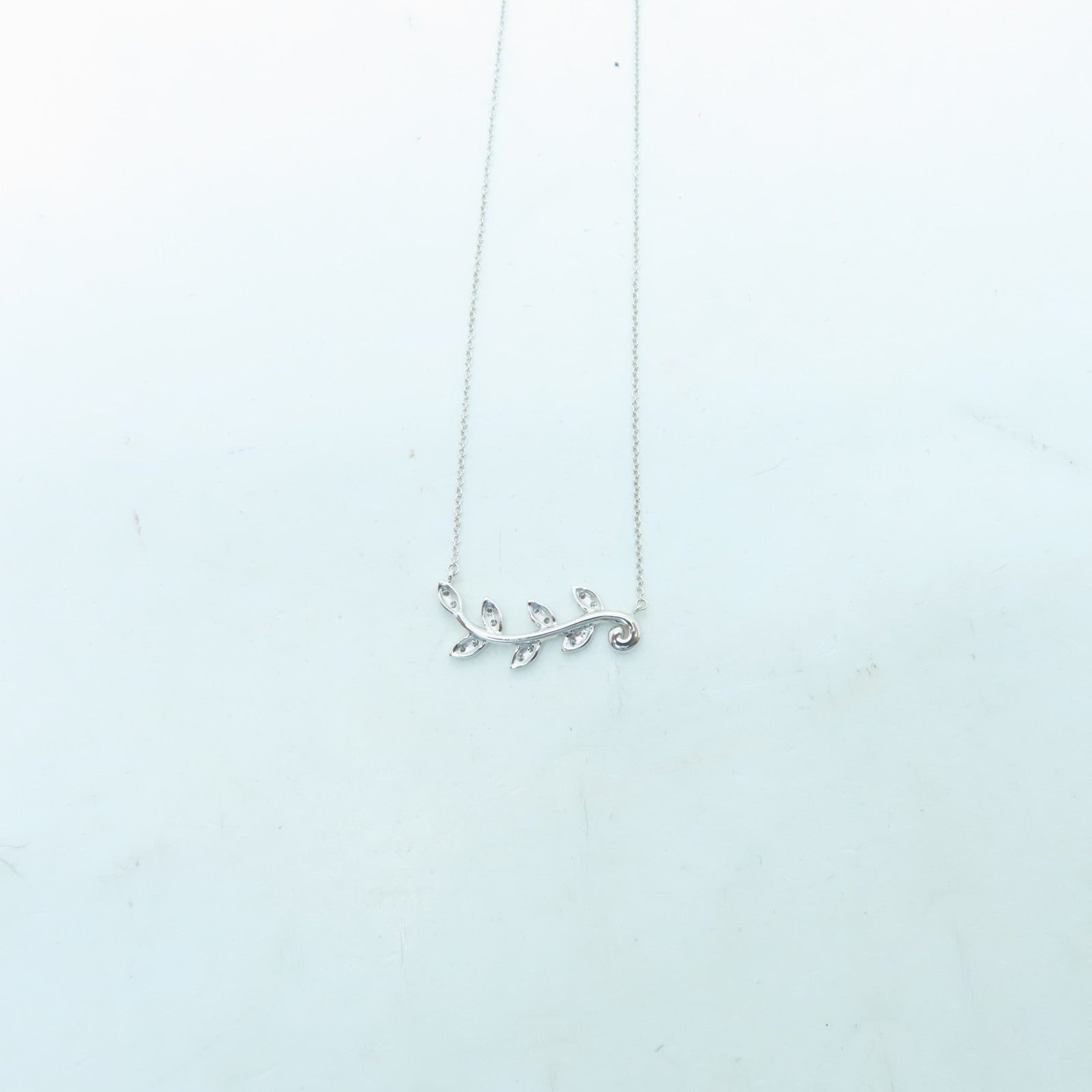 TIFFANY＆CO 18K白金Olive Leaf Diamond Necklace項鍊
