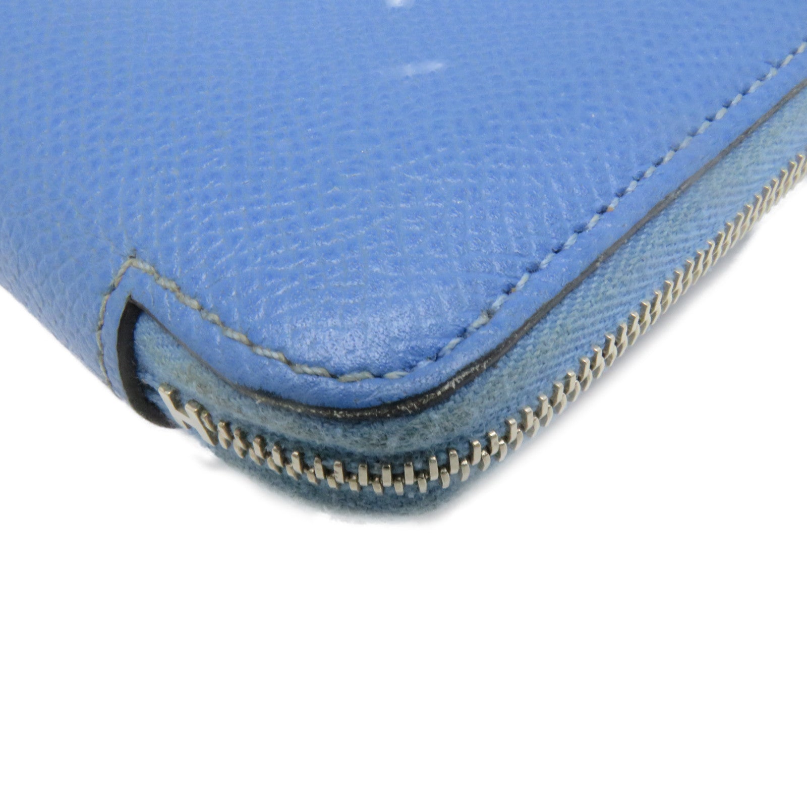 HERMES Epsom皮革Silk'in Compact Wallet银扣短钱包Blue Paradice蓝色