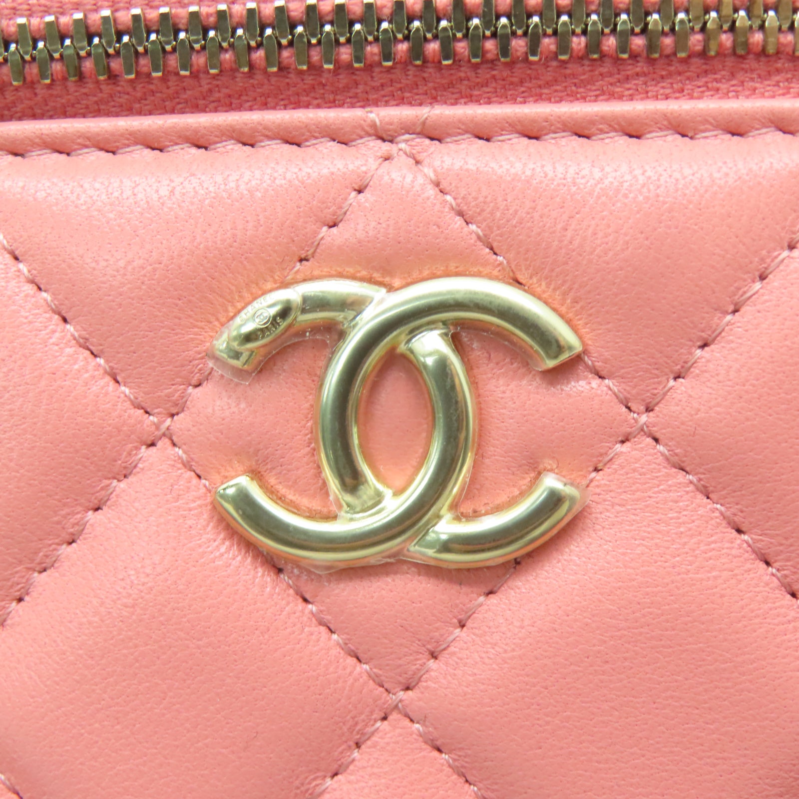 CHANEL 【激減優惠】菱格羊皮皮革Handle Vanity Case金扣手挽肩背兩用袋粉紅色