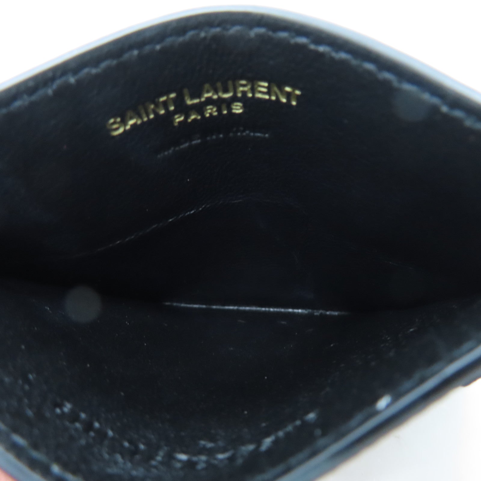 YVES SAINT LAURENT Twill Calfskin Leather Card Case Gold Card Case Black