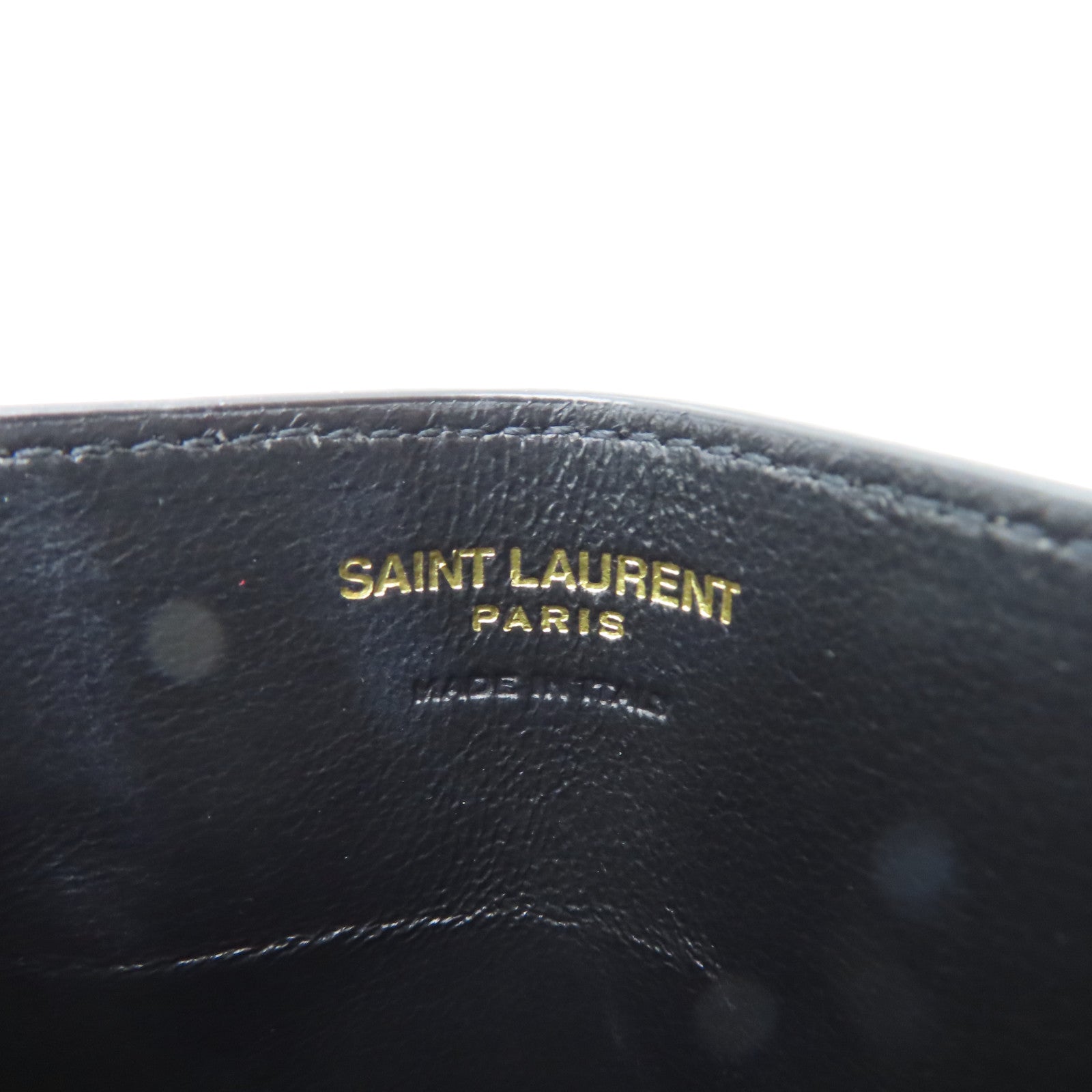 YVES SAINT LAURENT Twill Calfskin Leather Card Case Gold Card Case Black