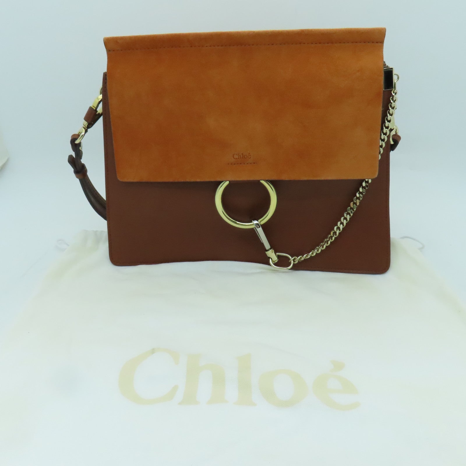 Chloe 牛皮皮革Shoulder Bag金扣肩背袋啡色