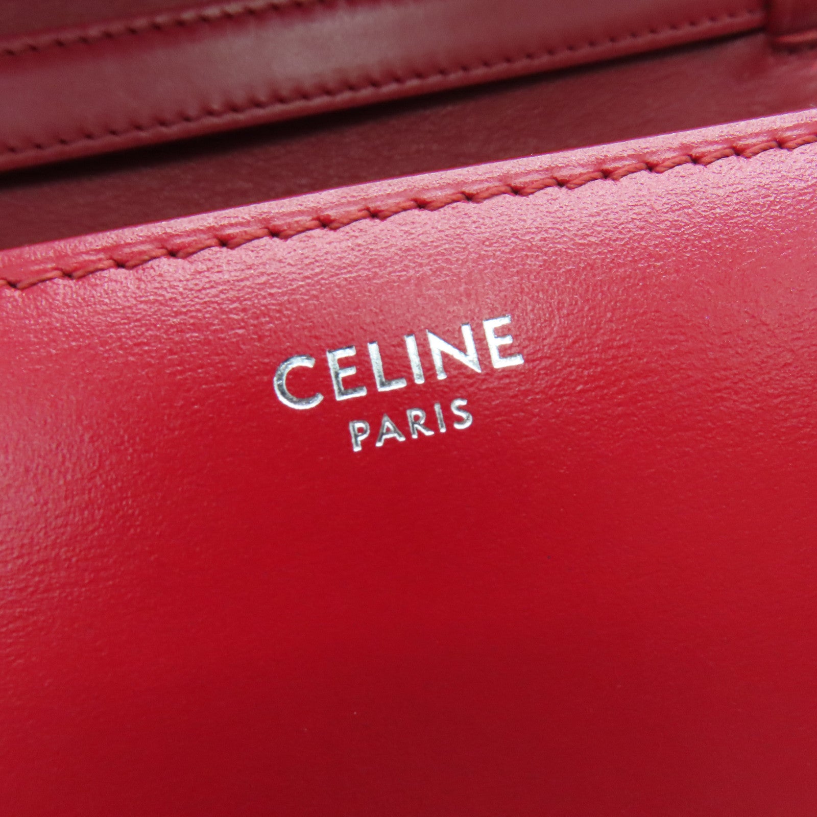CELINE 牛皮皮革Classic Box银扣肩背袋红色