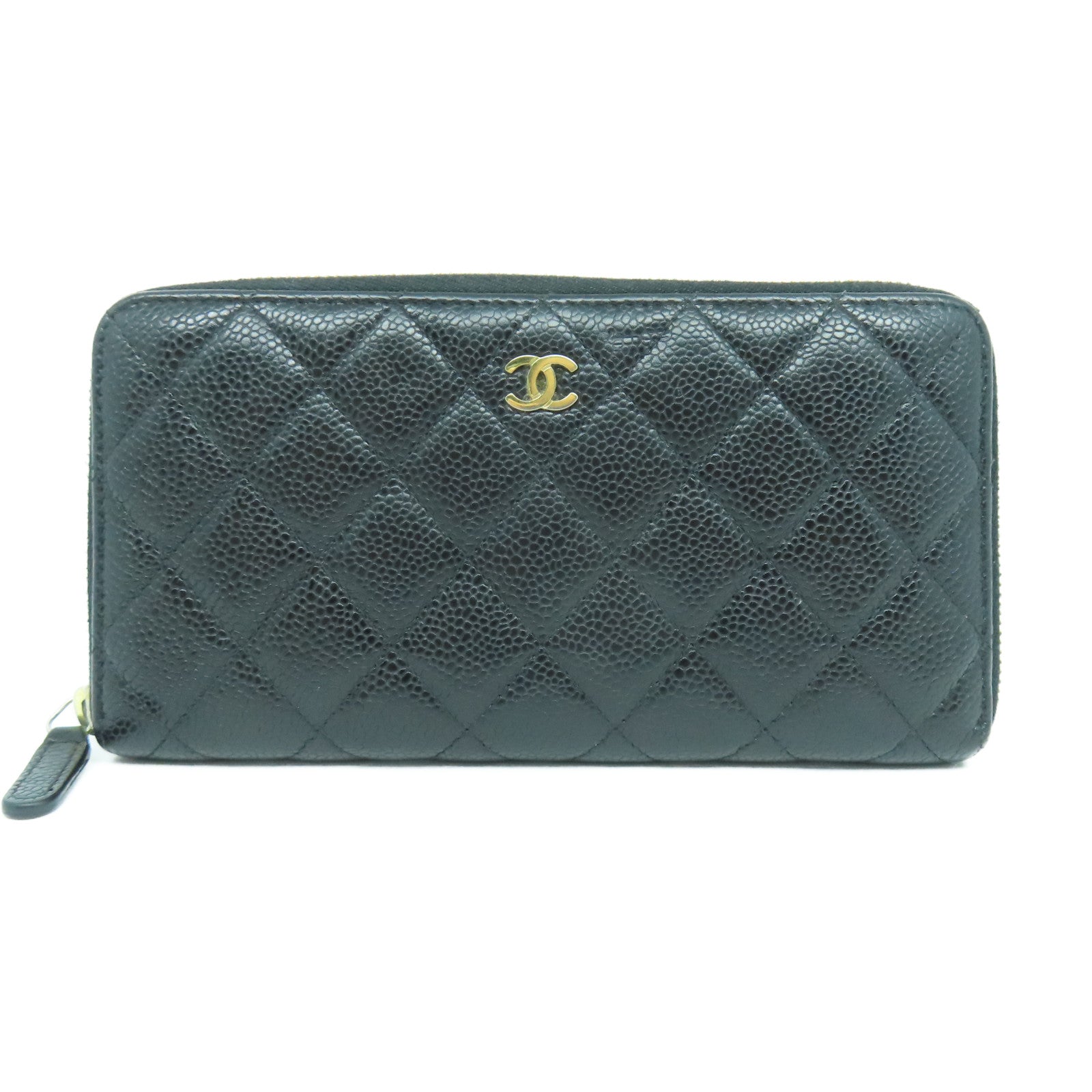 CHANEL 菱格Caviar皮革Wallet金扣長錢包黑色