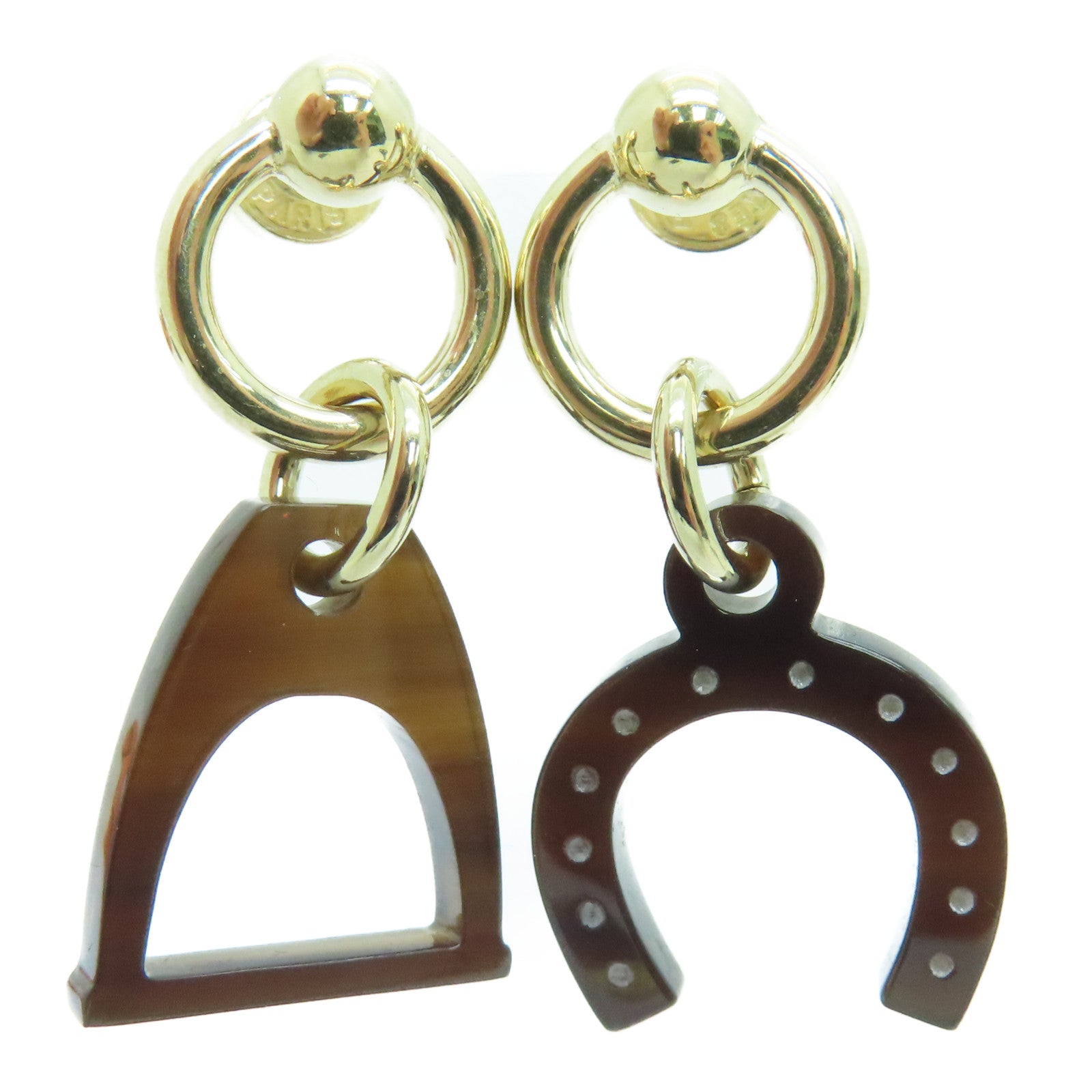 HERMES 水牛角Earrings金扣耳環啡色/黑色