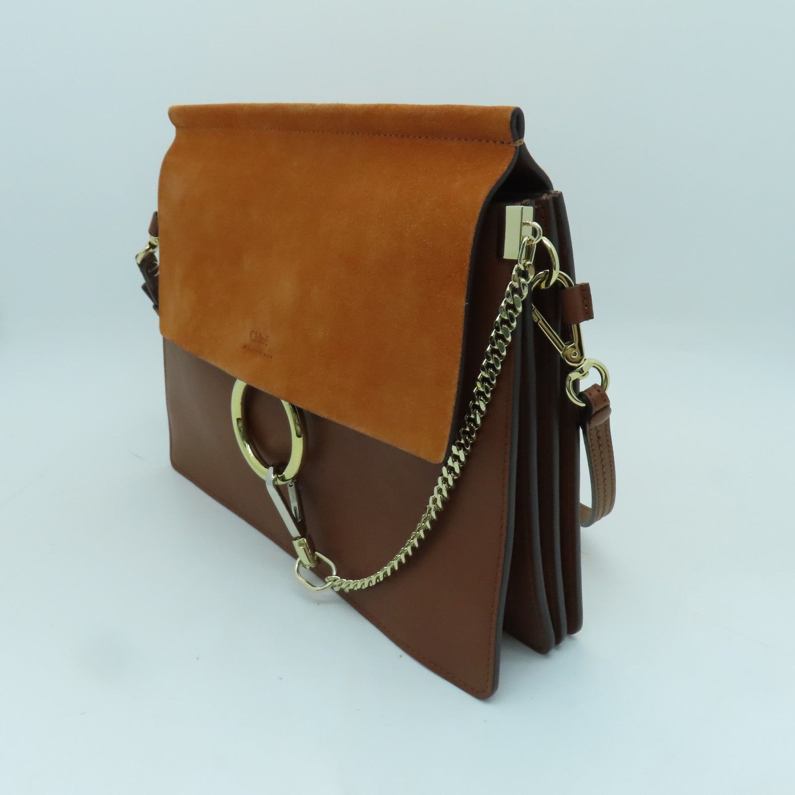 Chloe 牛皮皮革Shoulder Bag金扣肩背袋啡色