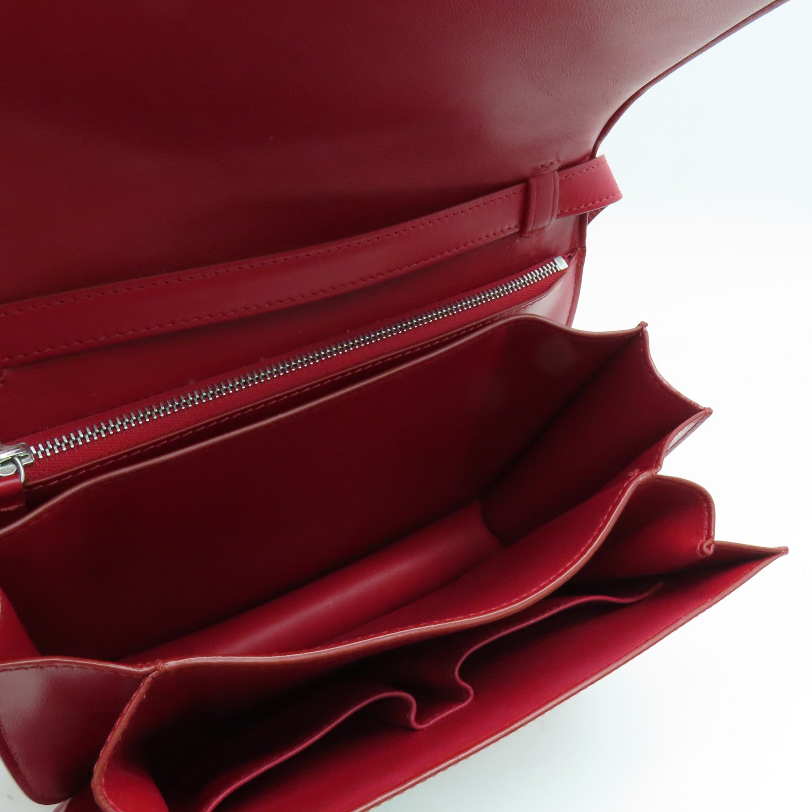 CELINE 牛皮皮革Classic Box银扣肩背袋红色
