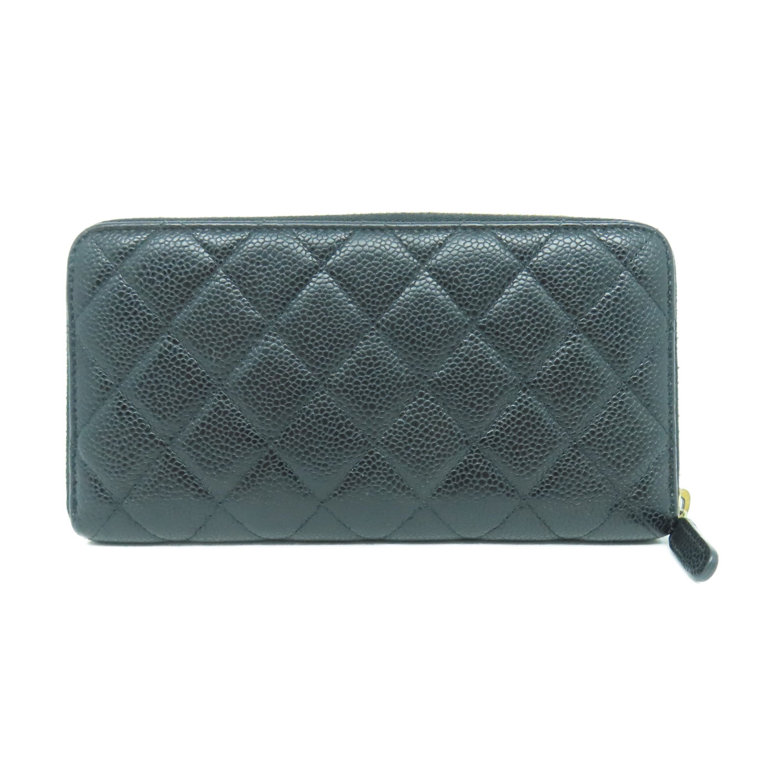 CHANEL 菱格Caviar皮革Wallet金扣長錢包黑色