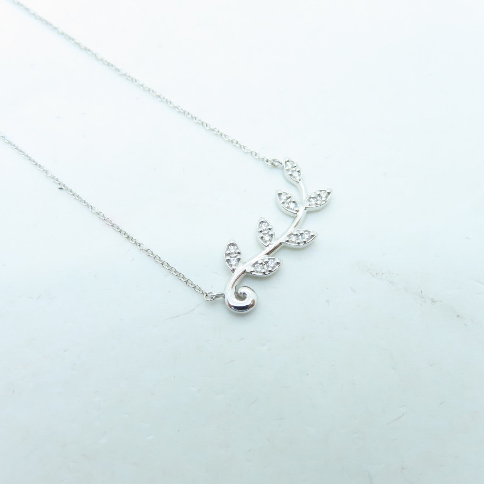 TIFFANY＆CO 18K白金Olive Leaf Diamond Necklace項鍊