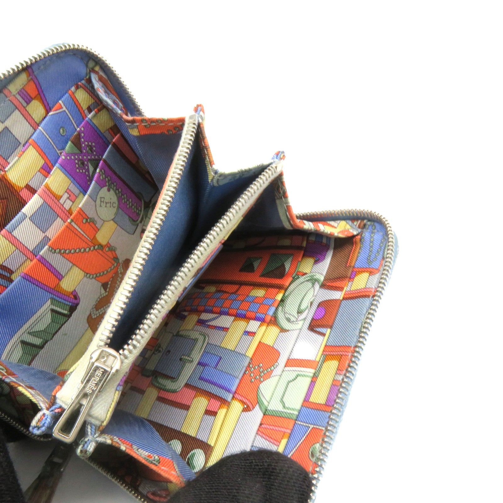 HERMES Epsom皮革Silk'in Compact Wallet银扣短钱包Blue Paradice蓝色