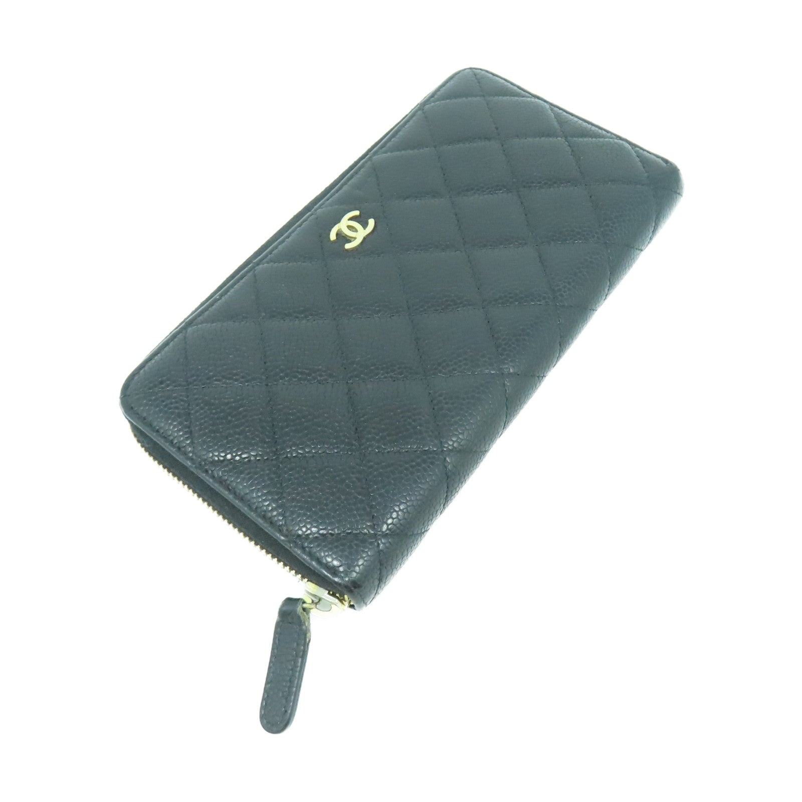 CHANEL 菱格Caviar皮革Wallet金扣長錢包黑色