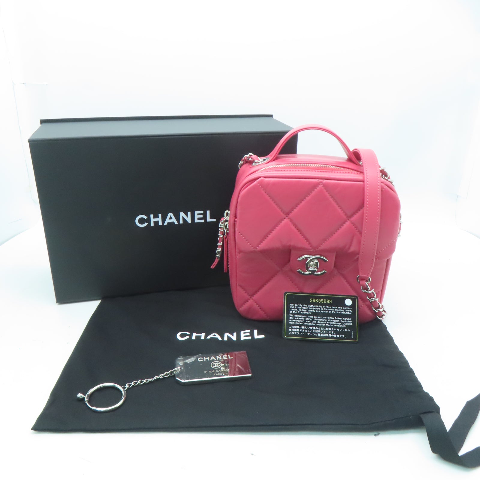 CHANEL 【激減優惠】菱格牛皮皮革Chain Shoulder Bag銀扣手挽肩背兩用袋粉紅色