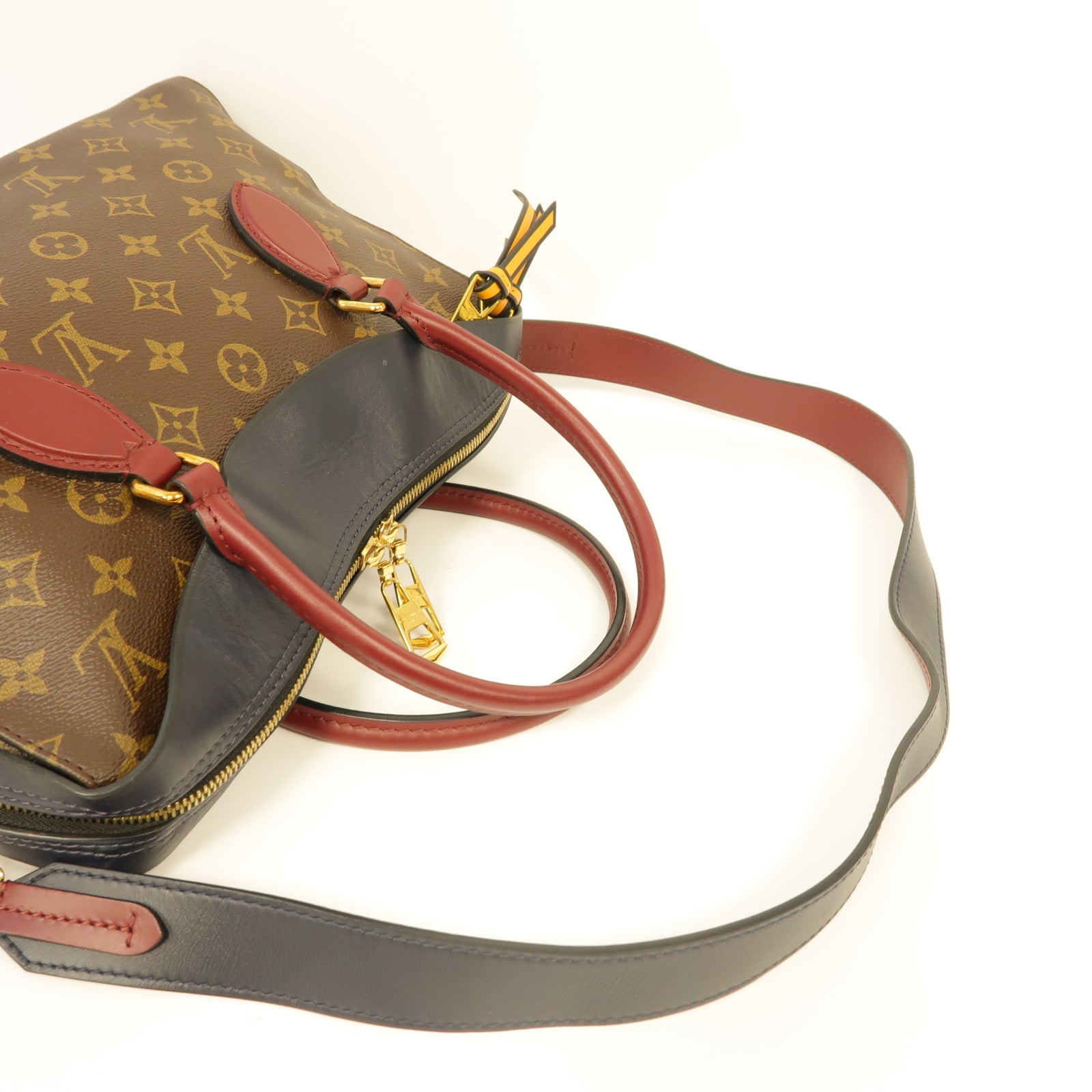 LOUIS VUITTON Monogram Tuileries金扣手挽肩背兩用袋棕色/藍色/紅色