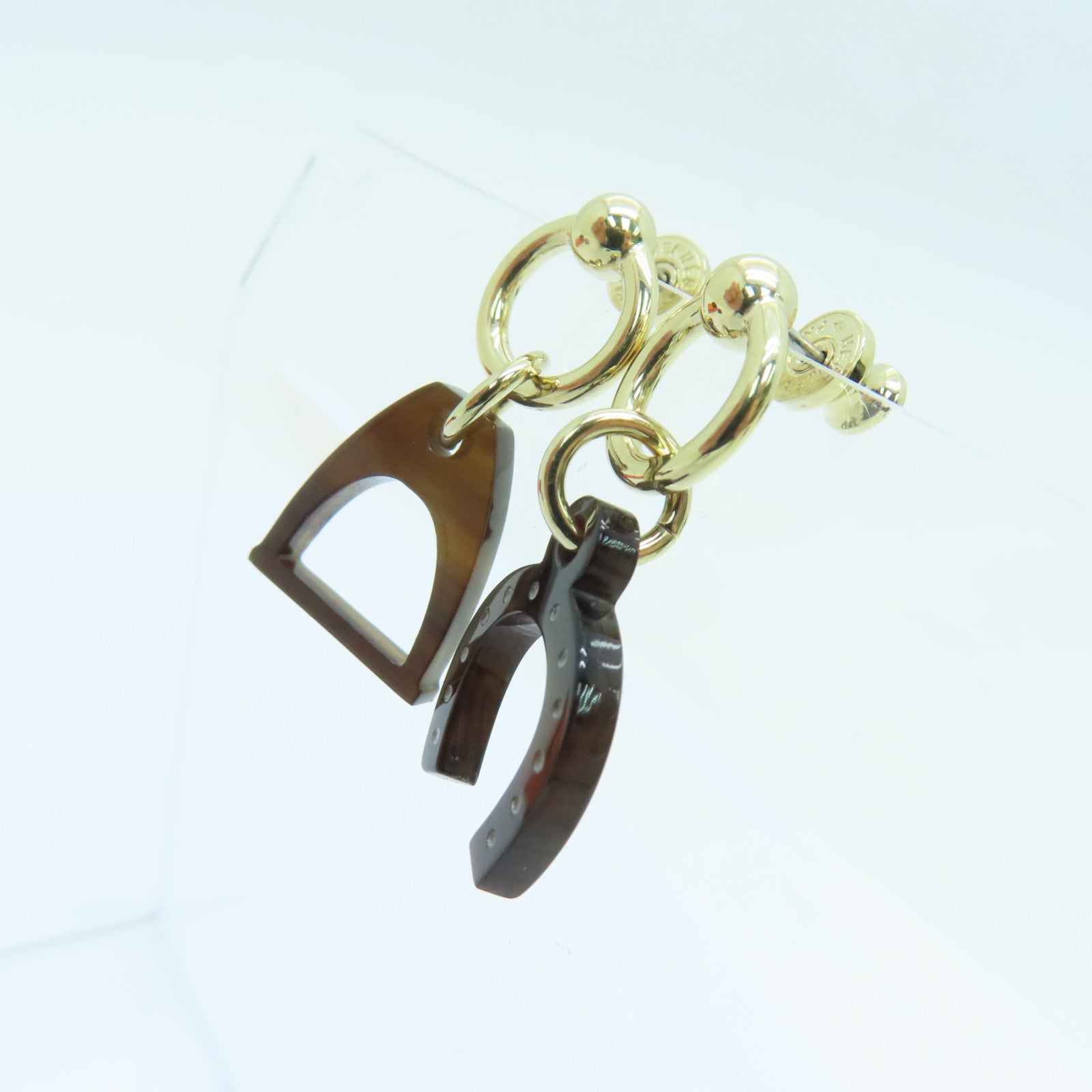 HERMES 水牛角Earrings金扣耳環啡色/黑色
