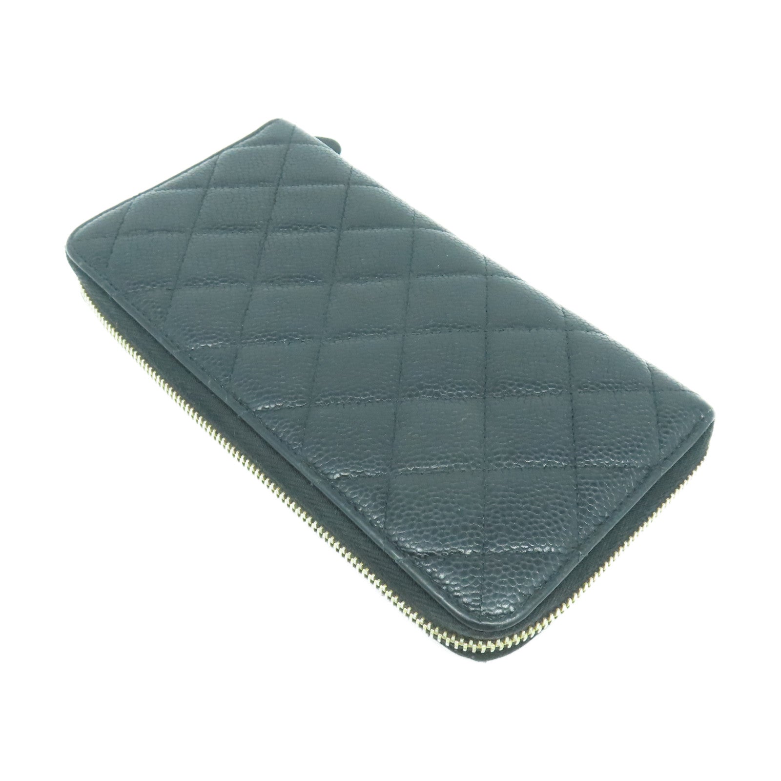 CHANEL 菱格Caviar皮革Wallet金扣長錢包黑色