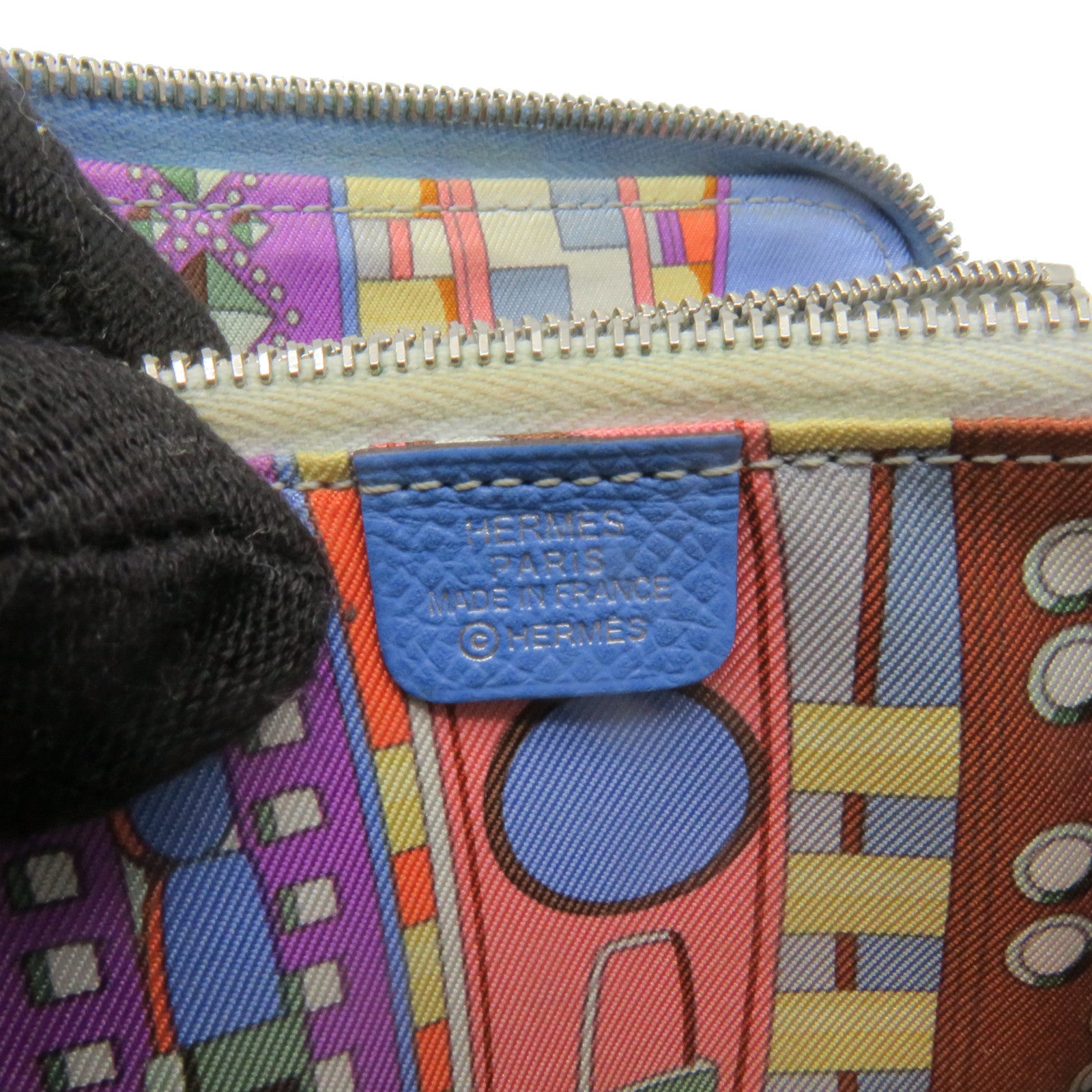 HERMES Epsom皮革Silk'in Compact Wallet银扣短钱包Blue Paradice蓝色