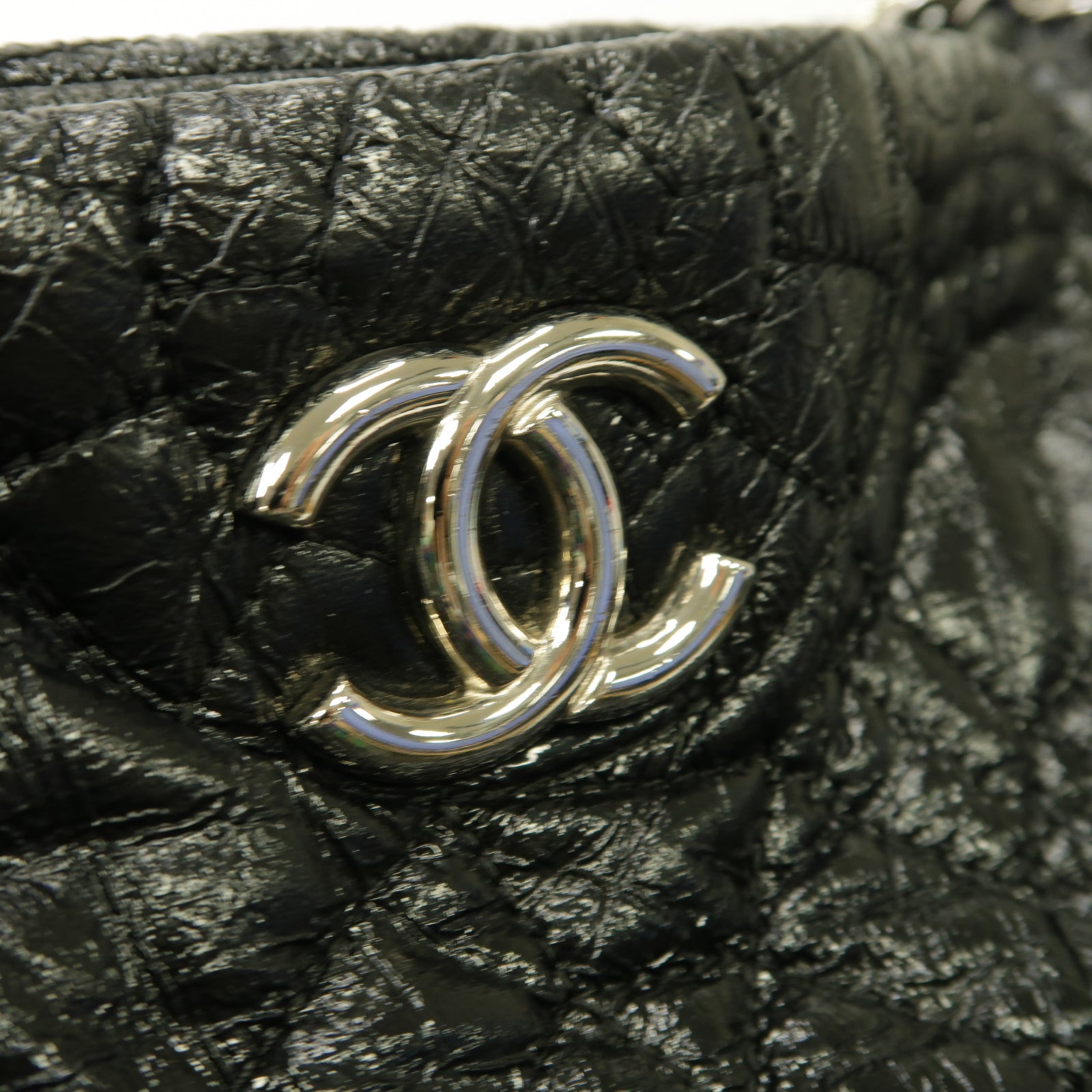 CHANEL 漆皮皮革Chain Shoulder Bag銀扣鏈帶肩背袋黒色