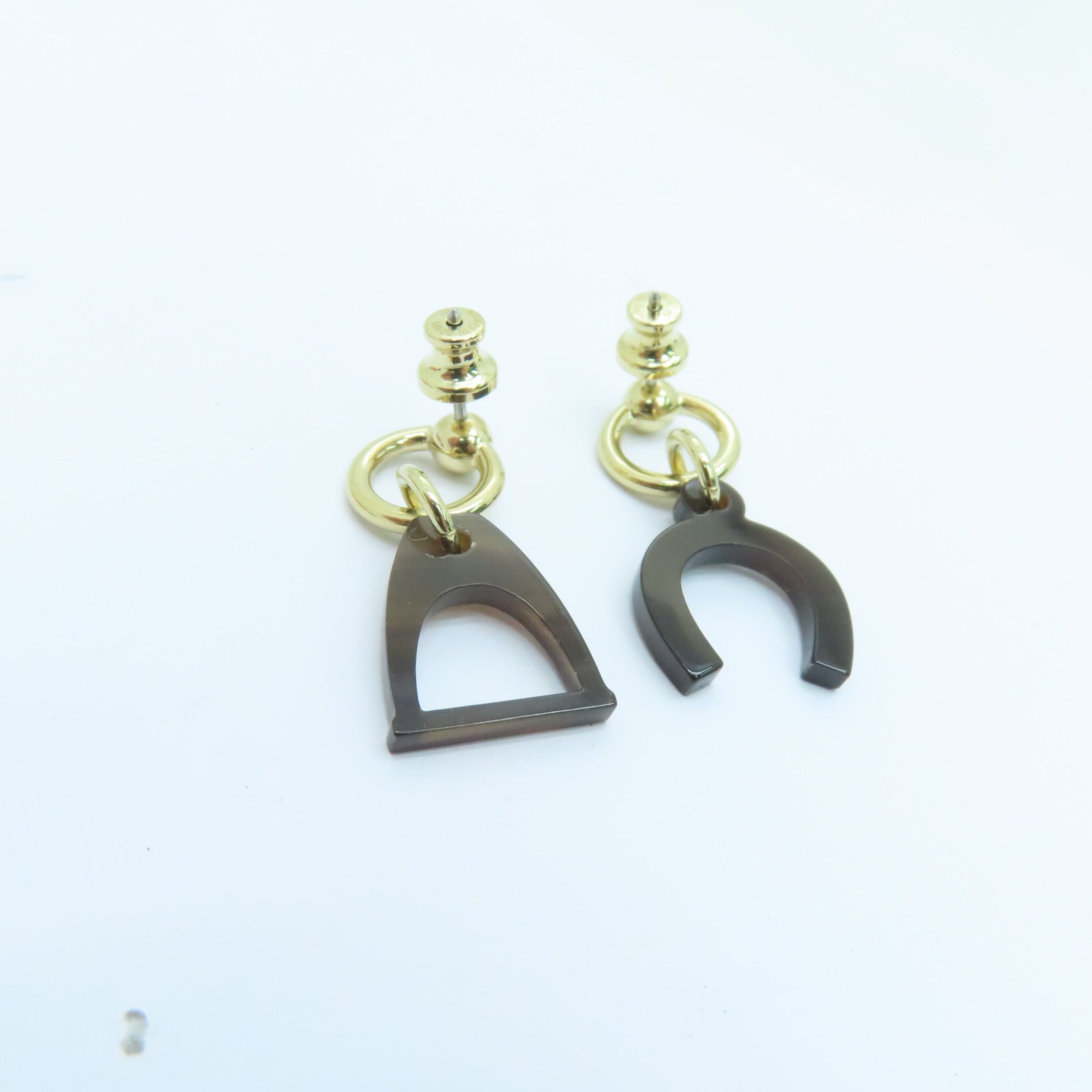 HERMES 水牛角Earrings金扣耳環啡色/黑色