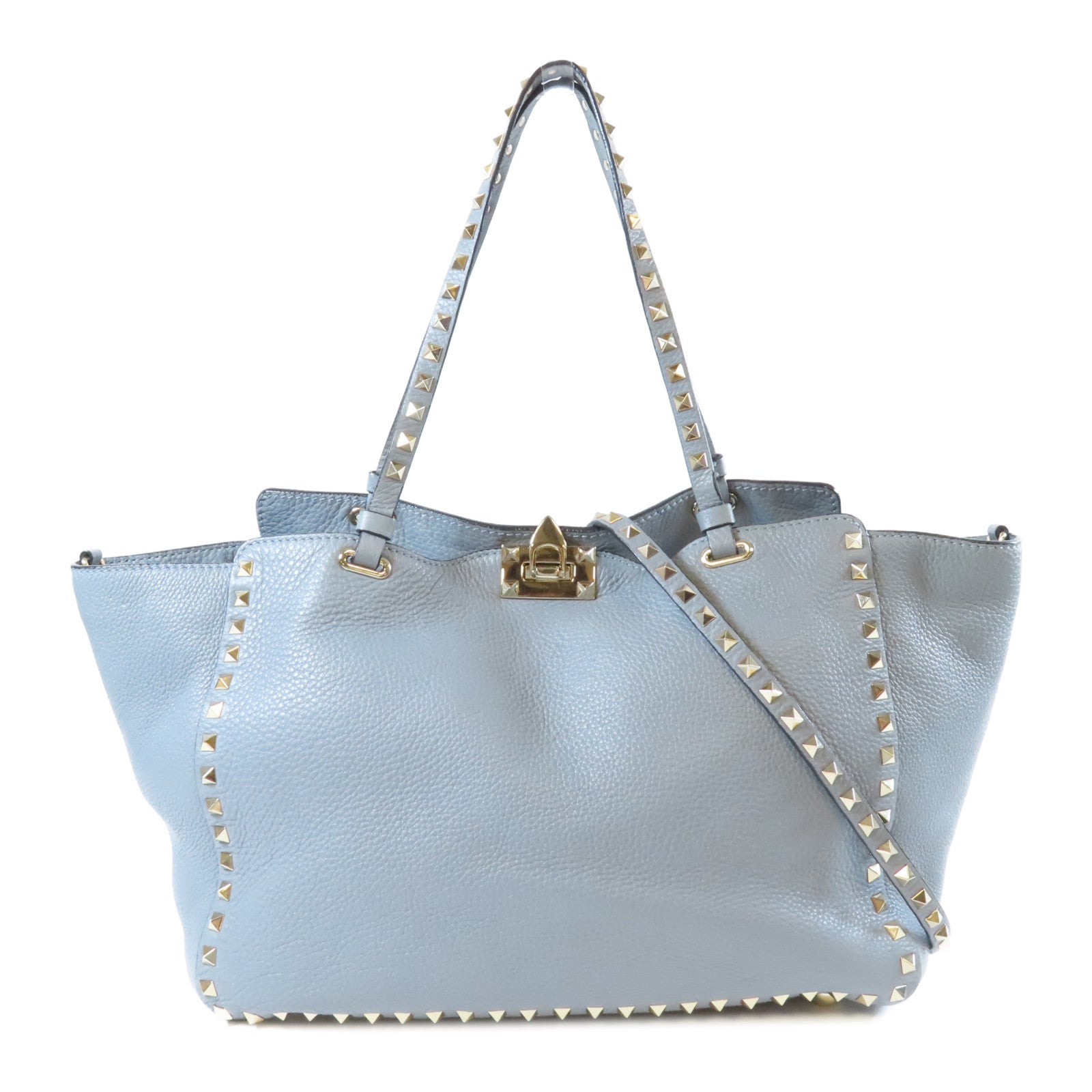 Valentino 牛皮皮革2 Way Shoulder Bag銀扣手挽肩背兩用袋藍色