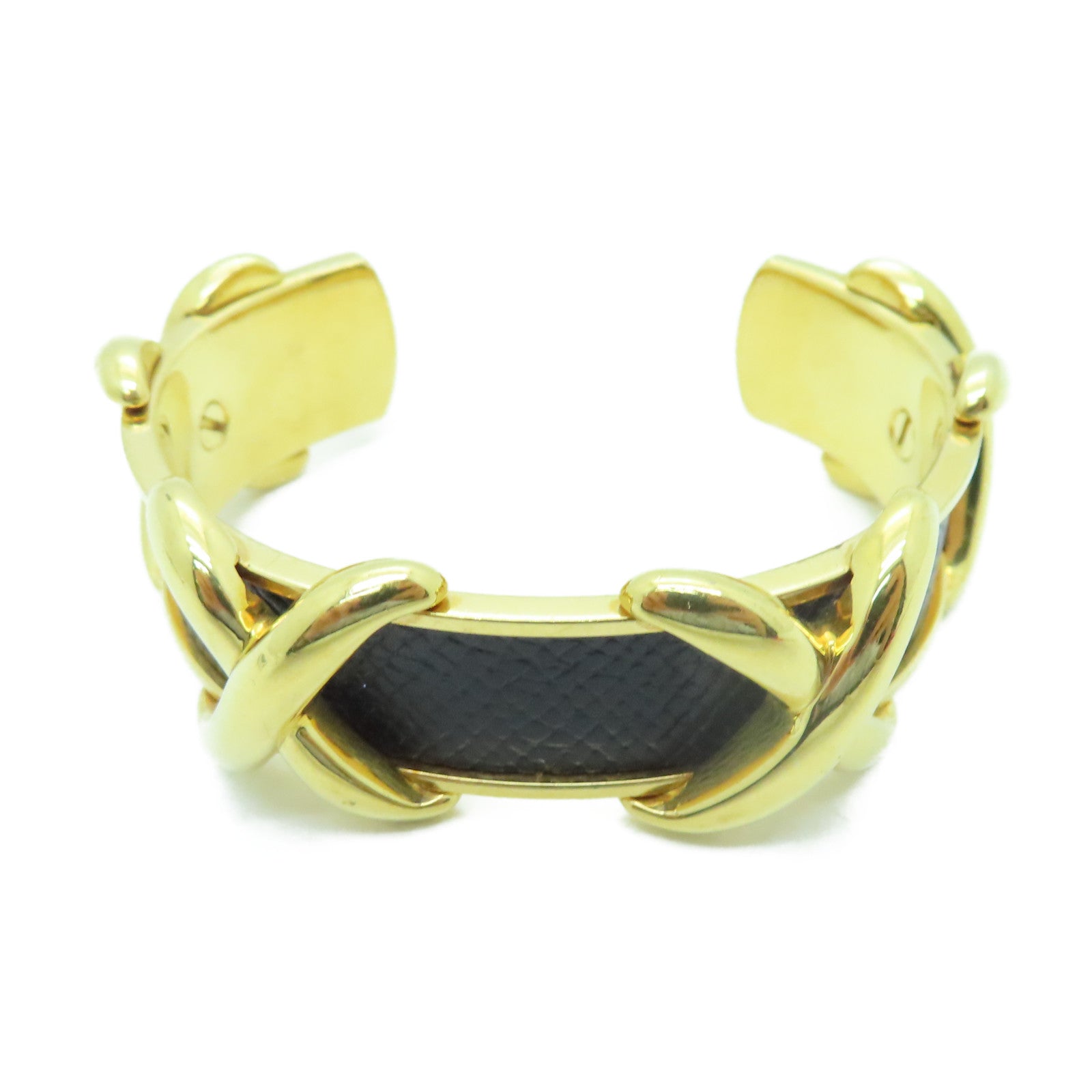 HERMES 金屬/Epsom皮革Vintage Bangle手環金色/黑色