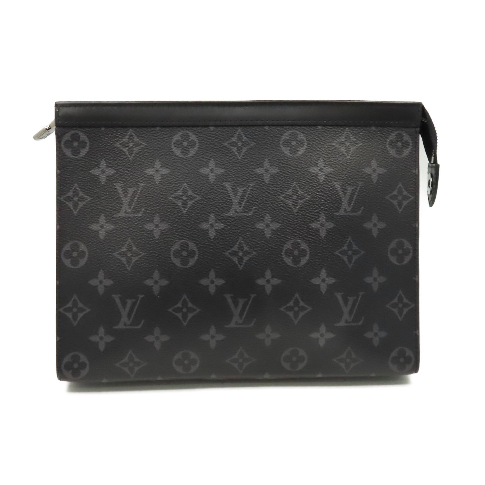LOUIS VUITTON Monogram Eclipse Pochette Voyage MM Clutch銀扣手拿包黑色