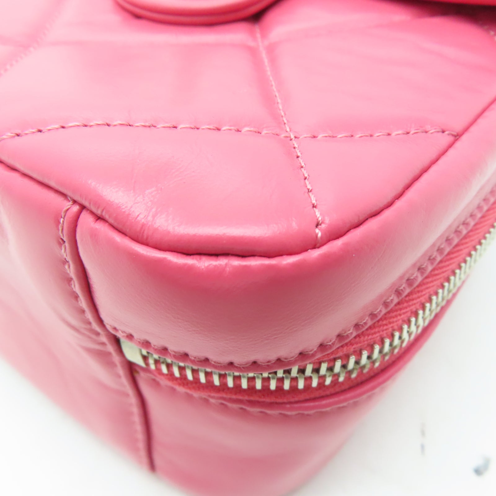 CHANEL 【激減優惠】菱格牛皮皮革Chain Shoulder Bag銀扣手挽肩背兩用袋粉紅色