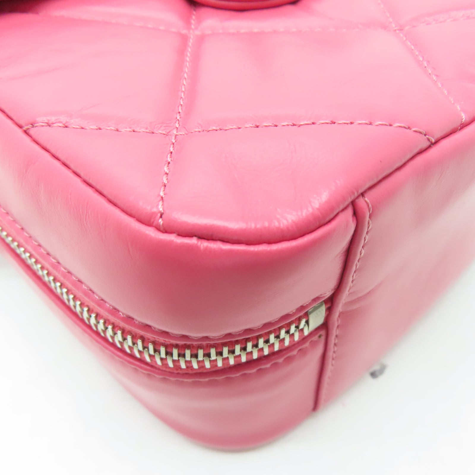CHANEL 【激減優惠】菱格牛皮皮革Chain Shoulder Bag銀扣手挽肩背兩用袋粉紅色