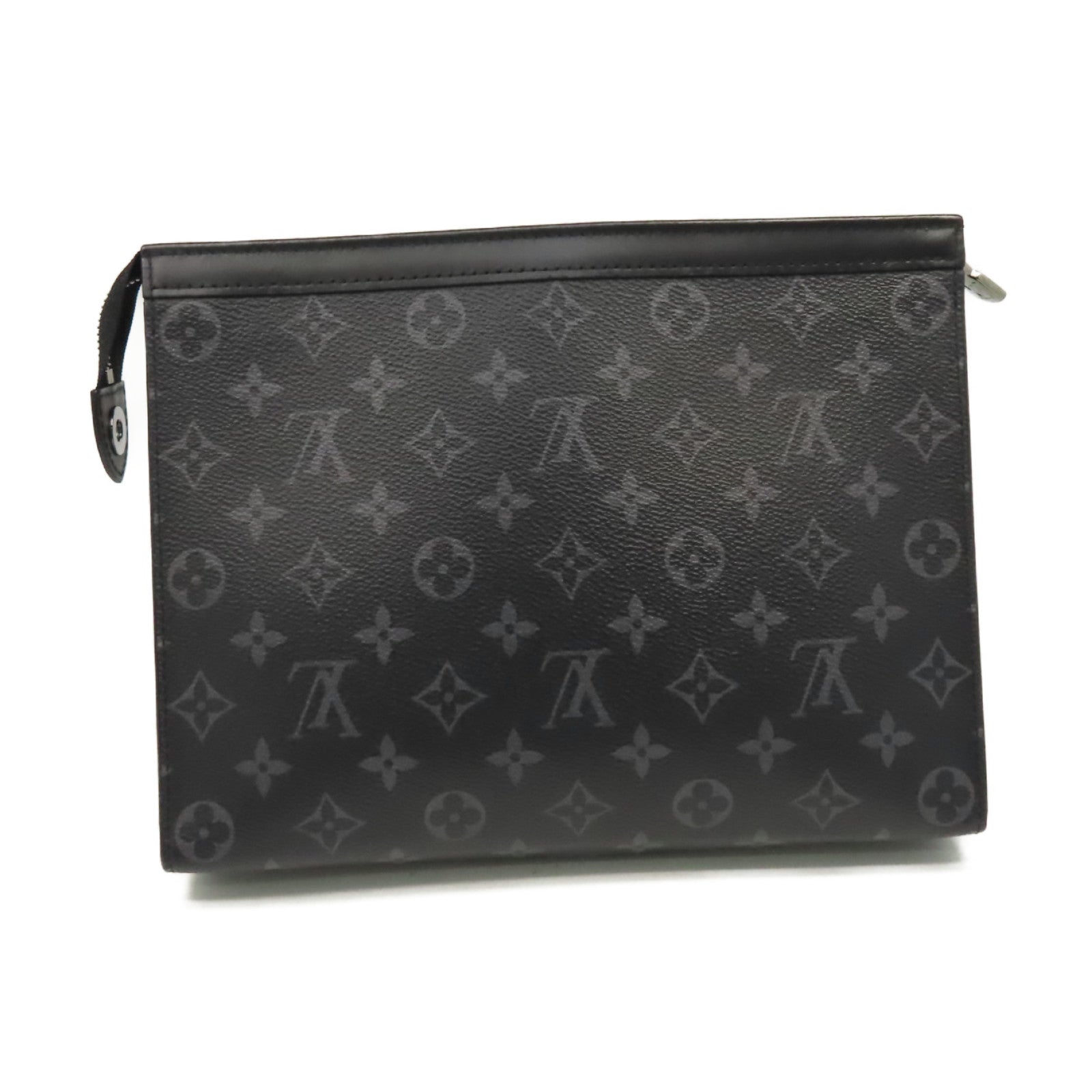 LOUIS VUITTON Monogram Eclipse Pochette Voyage MM Clutch銀扣手拿包黑色