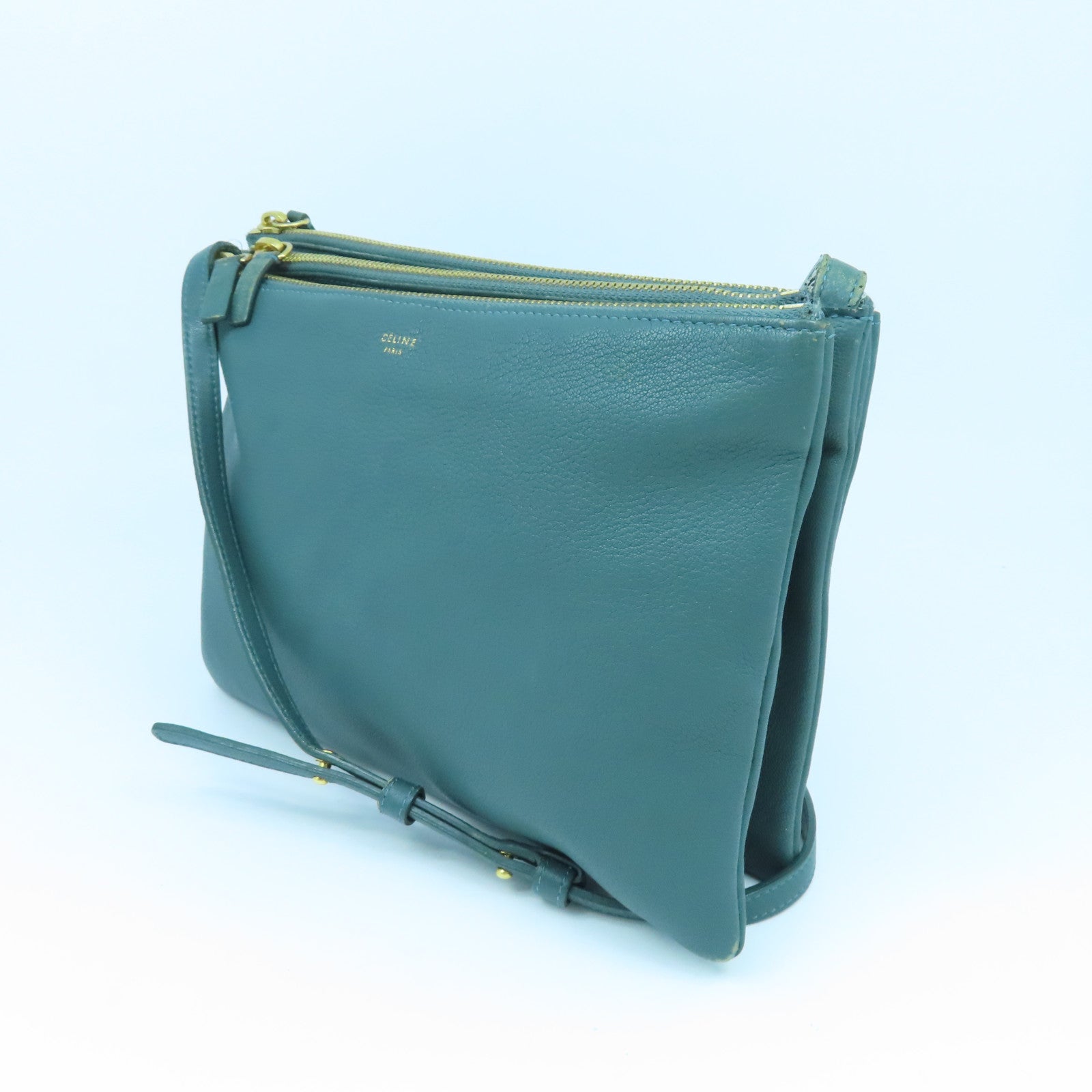 CELINE 牛皮皮革Shoulder Bag金扣肩背袋綠色
