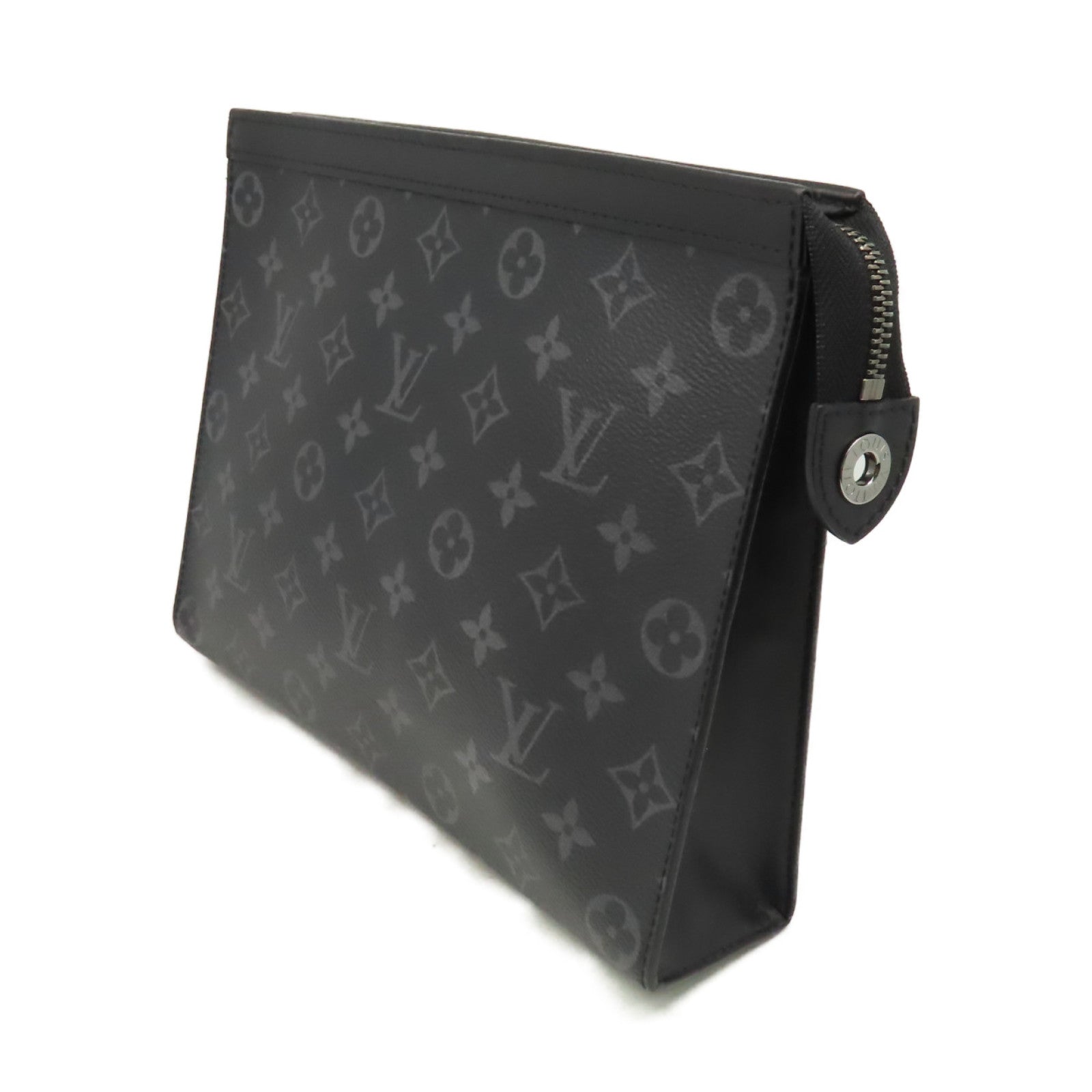 LOUIS VUITTON Monogram Eclipse Pochette Voyage MM Clutch銀扣手拿包黑色
