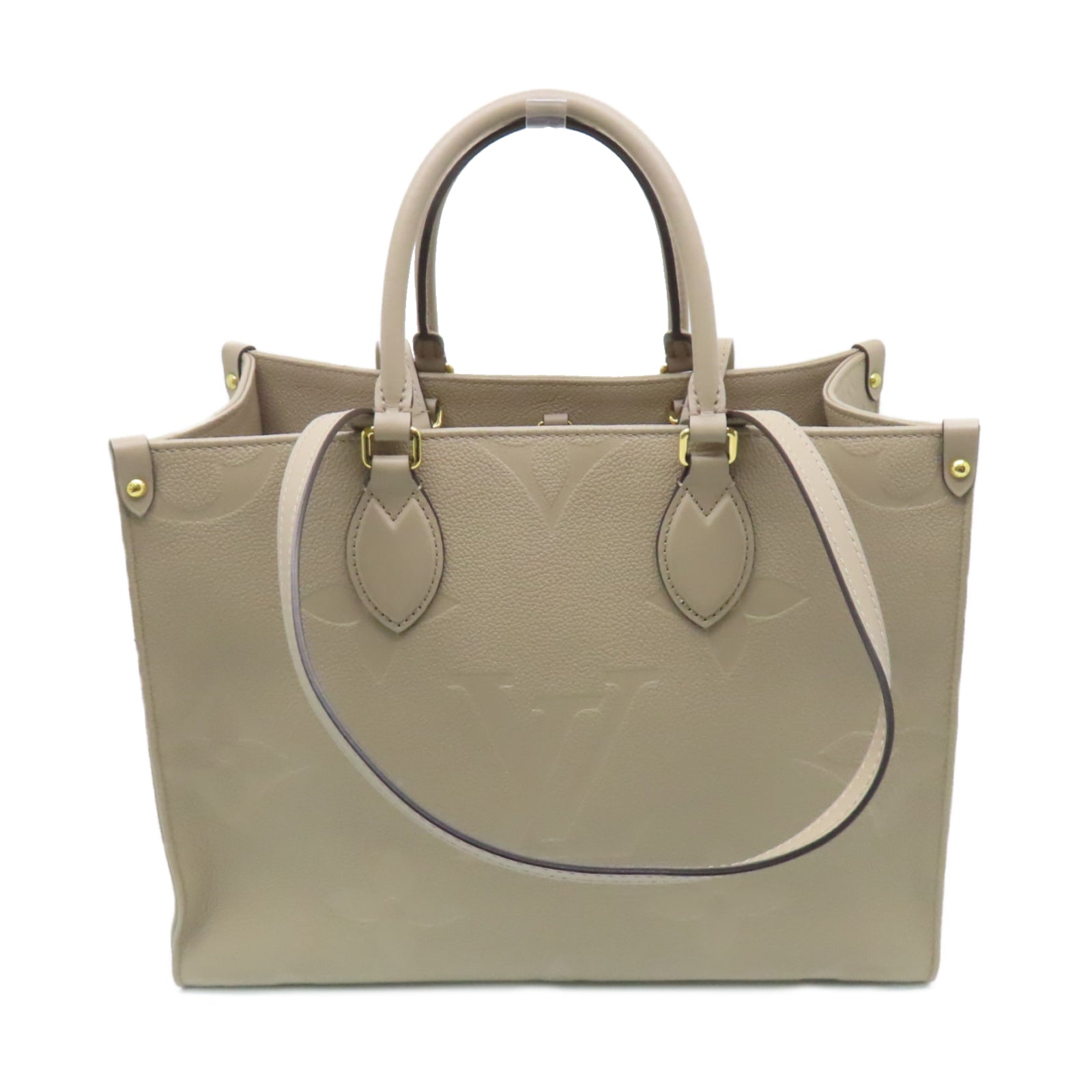 LOUIS VUITTON 【激減優惠】Monogram Empreinte Giant On The Go MM金扣手挽袋米色