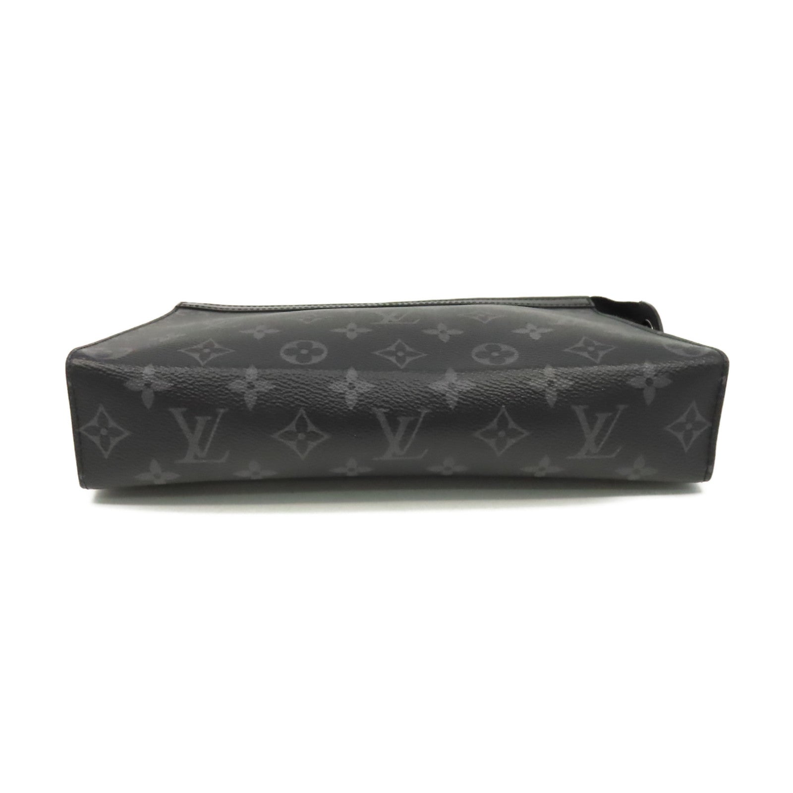 LOUIS VUITTON Monogram Eclipse Pochette Voyage MM Clutch銀扣手拿包黑色
