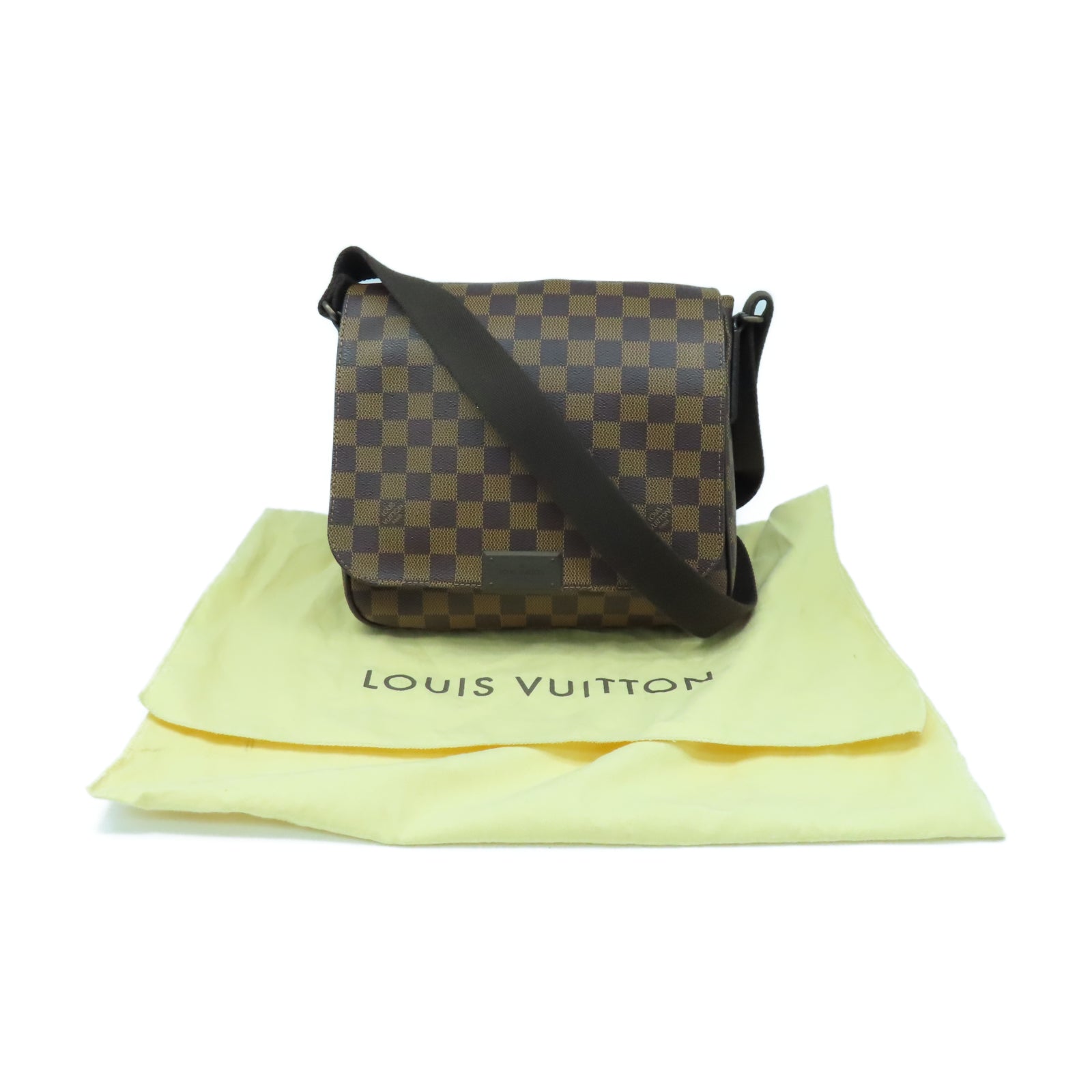 LOUIS VUITTON Damier District PM金扣肩背袋棕色